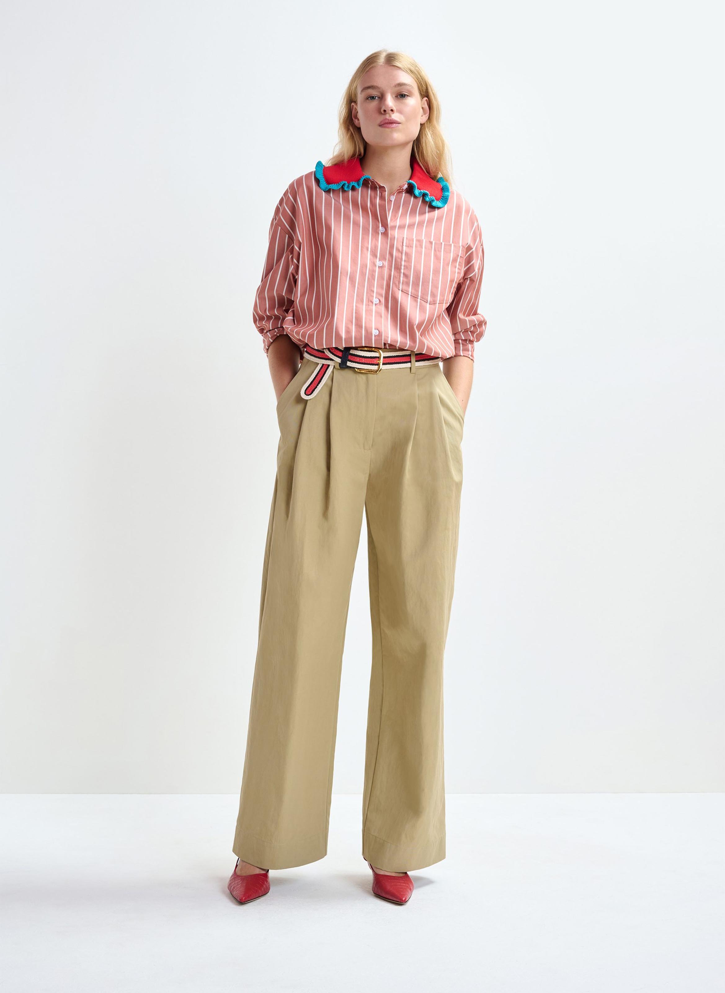 Camicia oversize collo classico in cotone a righe ESSENTIEL ANTWERP Arancio