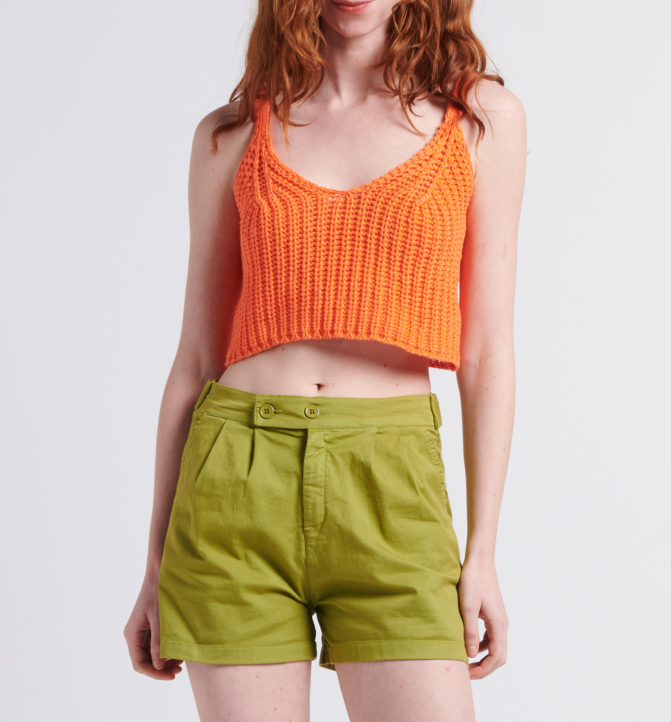 V-neck cotton-blend knitted crop top DR BLOOM Orange