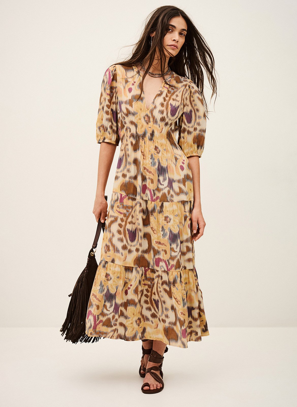 Robe midi col V imprimée BA&SH Jaune