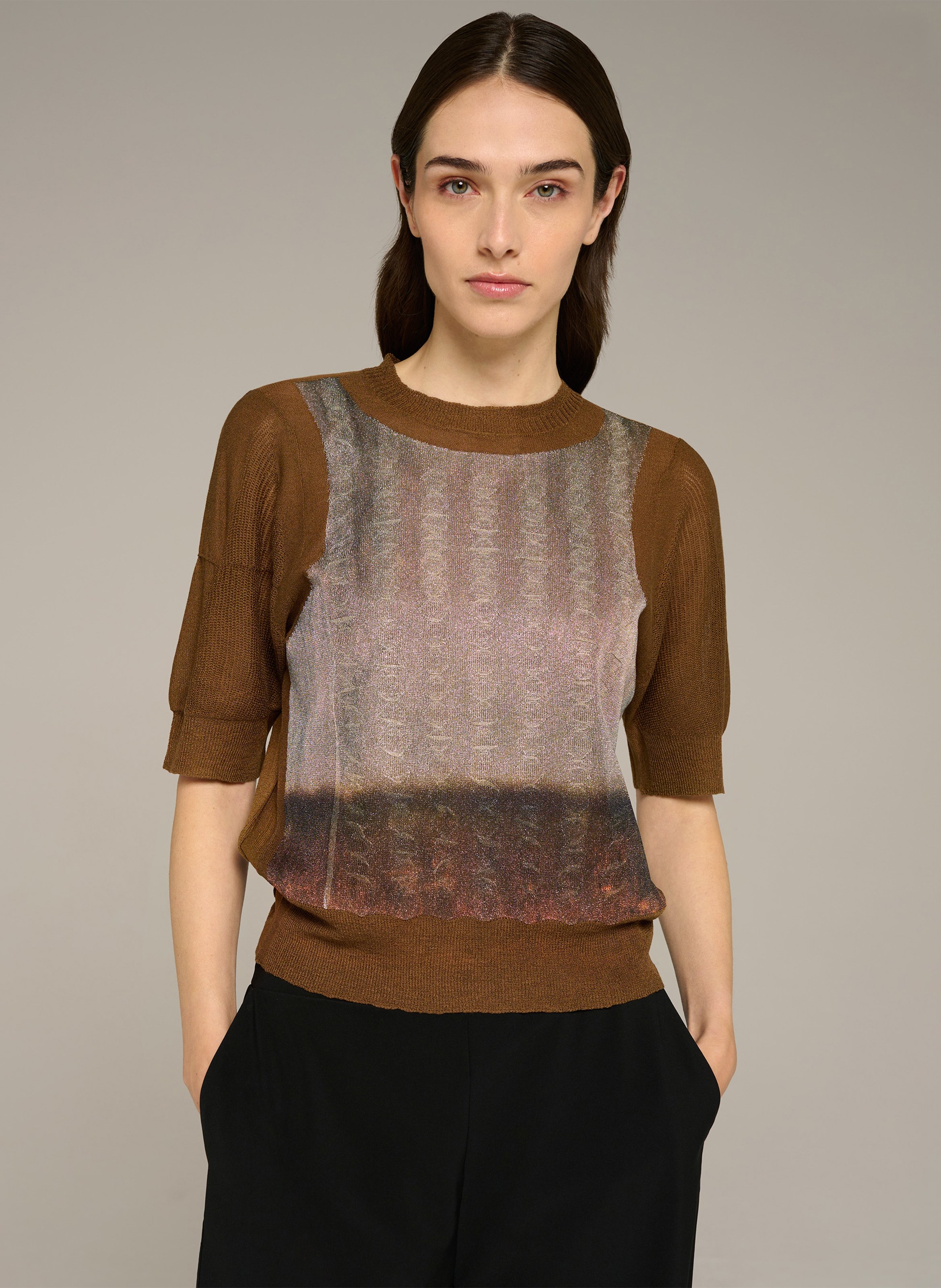 Pull droit col rond en jacquard métallisé COTELAC