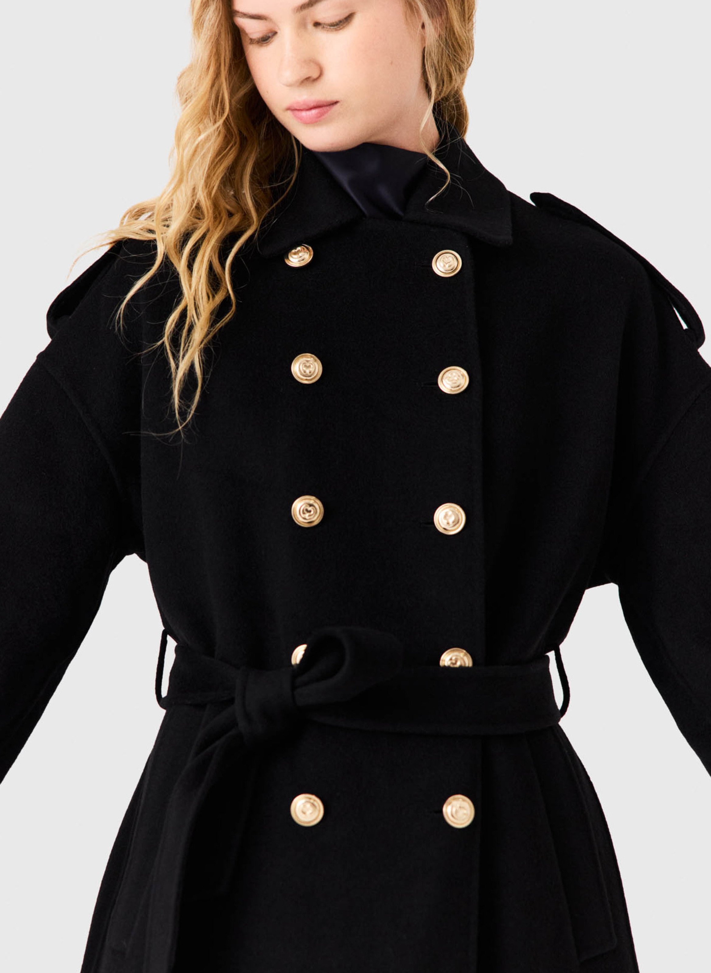 Manteau col classique en laine mélangée MAJE Noir