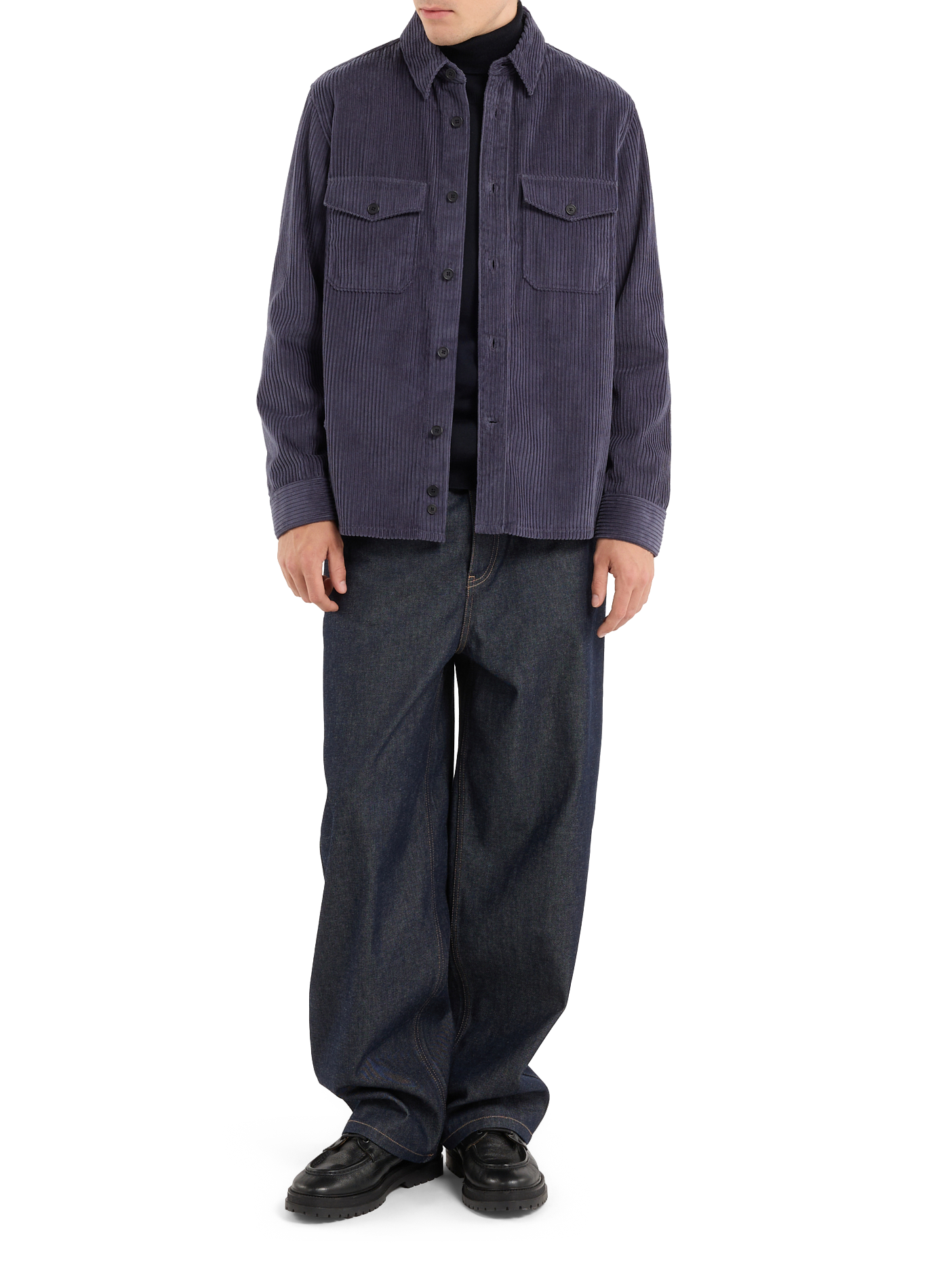 Corduroy cotton overshirt with classic collar. SAISON 1865 Blue