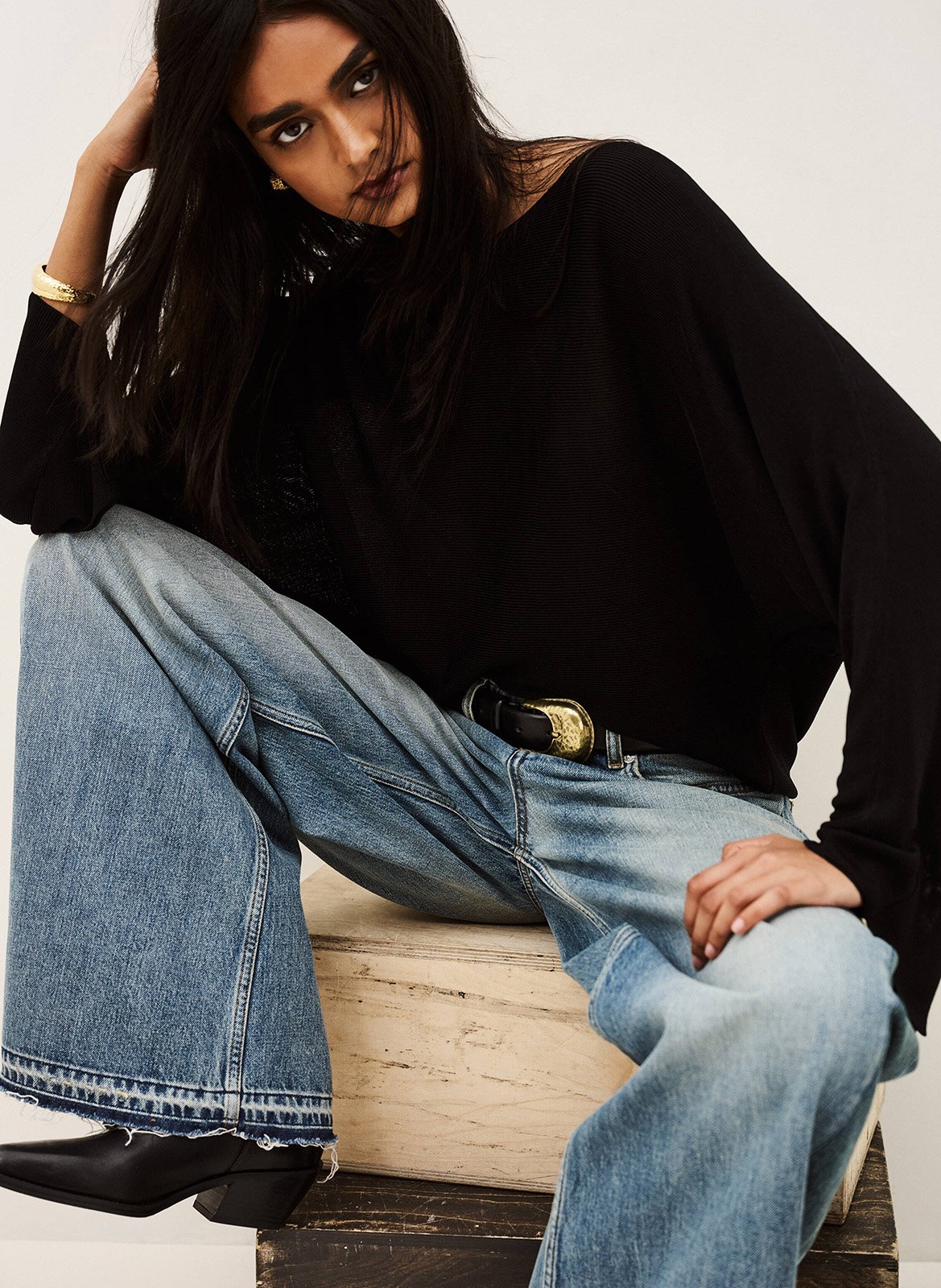 Pull dos nu en maille fine BA&SH Noir