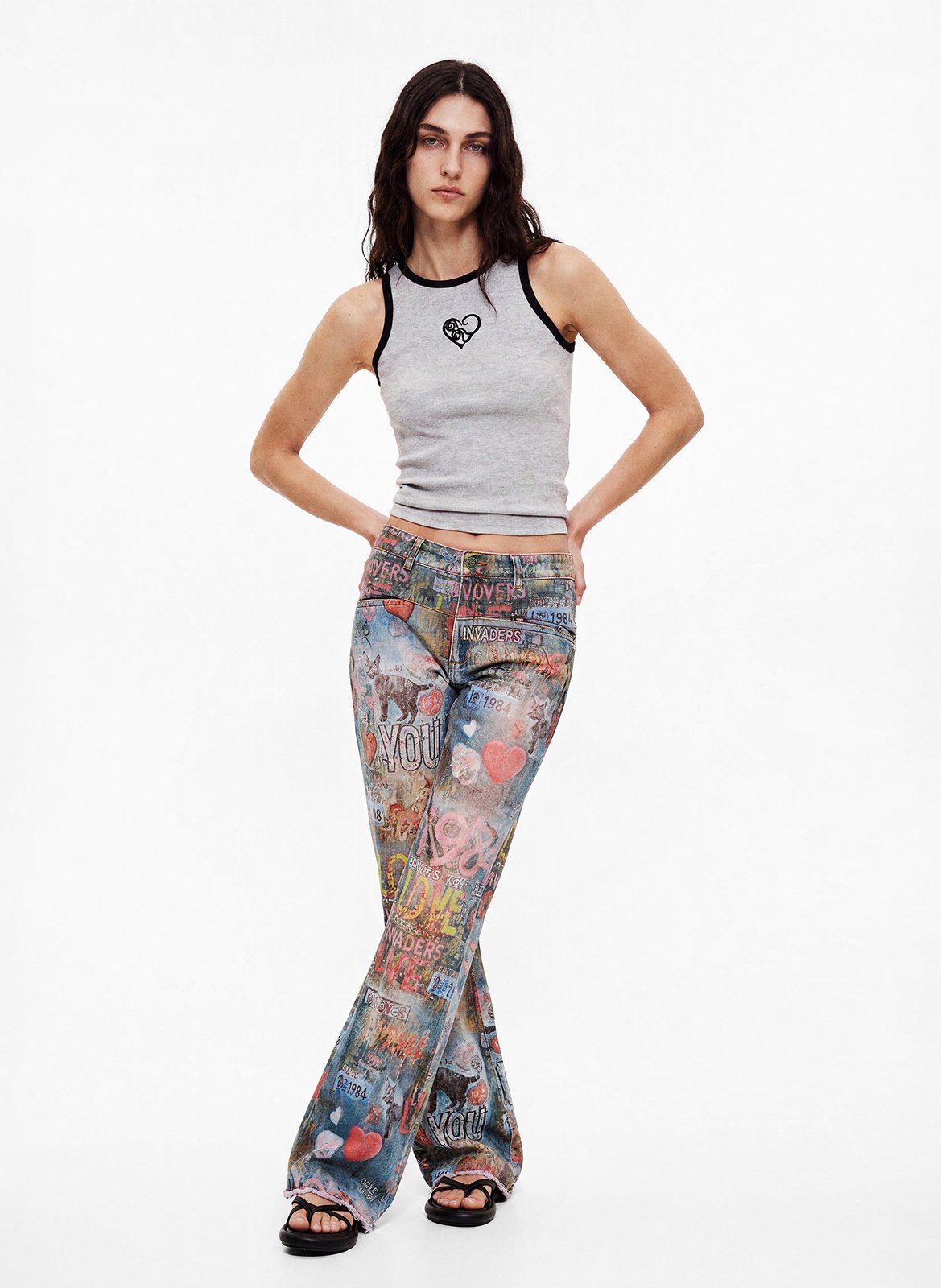 Printed flare jeans DESIGUAL Blue