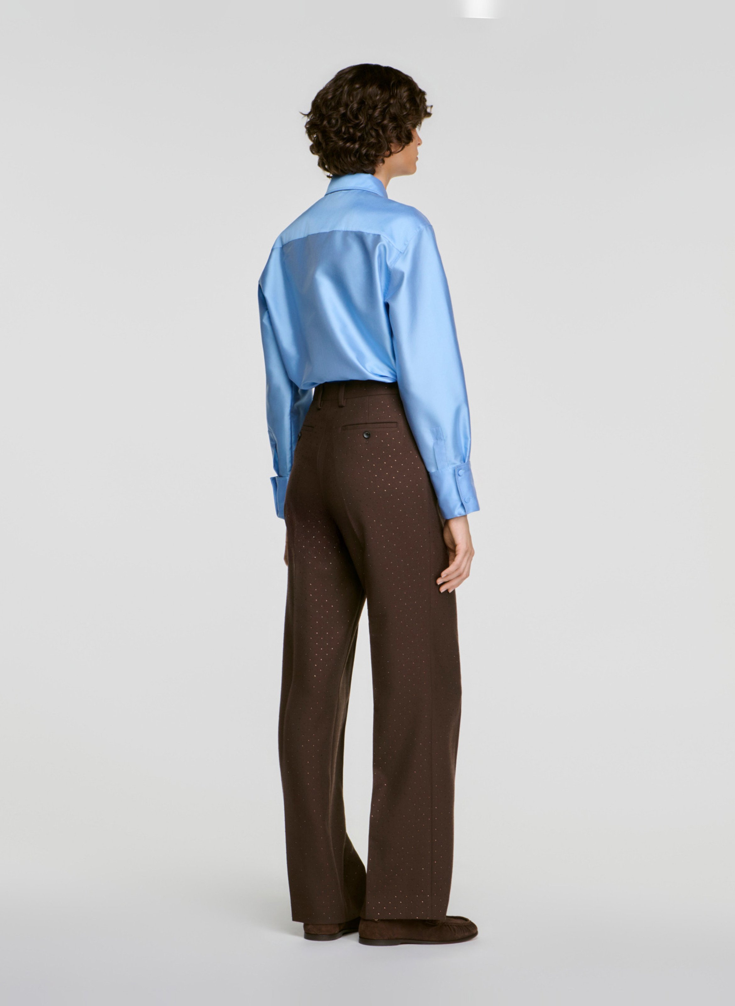 Pantalon large en laine mélangée SANDRO Marron
