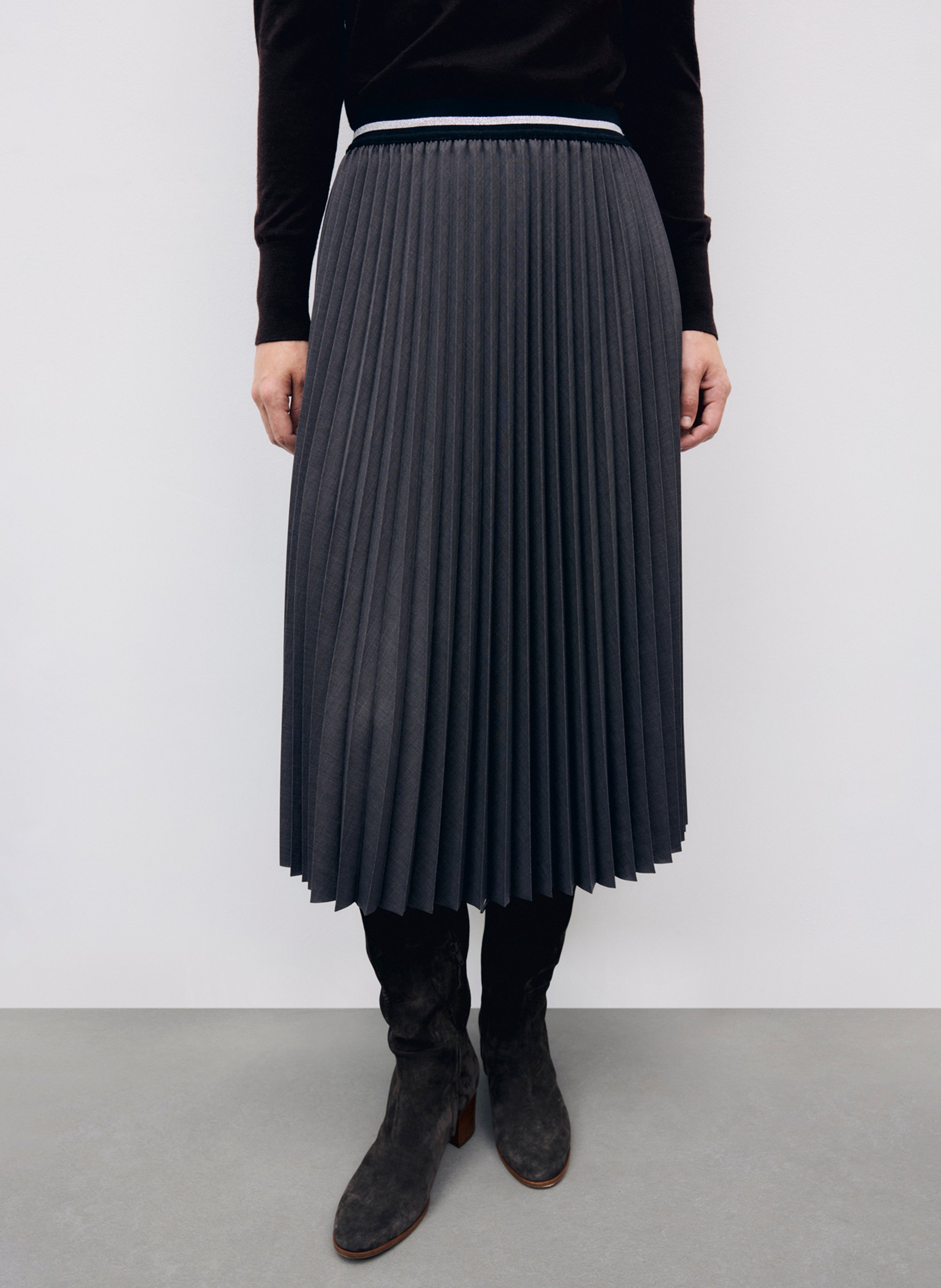 Jupe midi plissée GERARD DAREL Gris