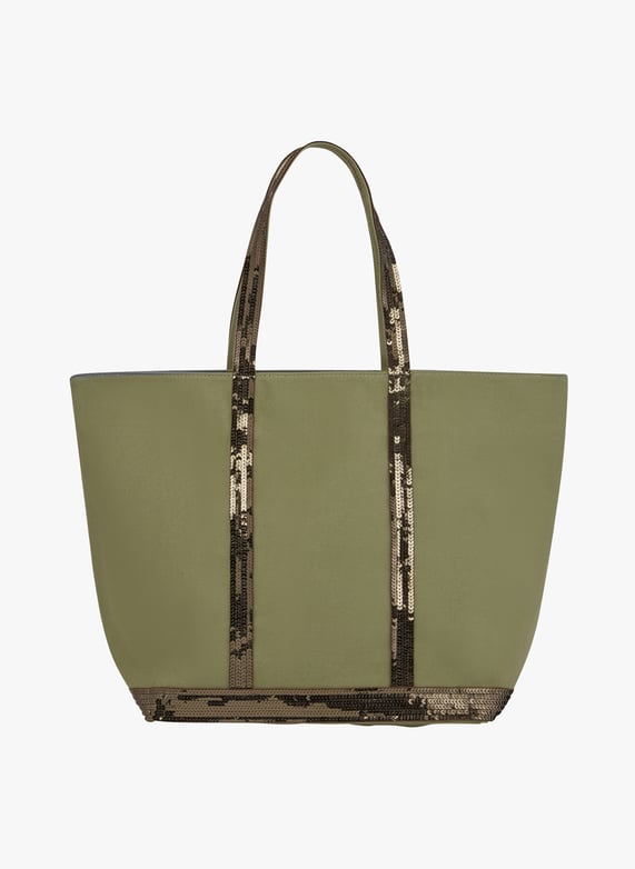 Cabas l à sequins en toile de coton Cabas l Vert Vanessa bruno