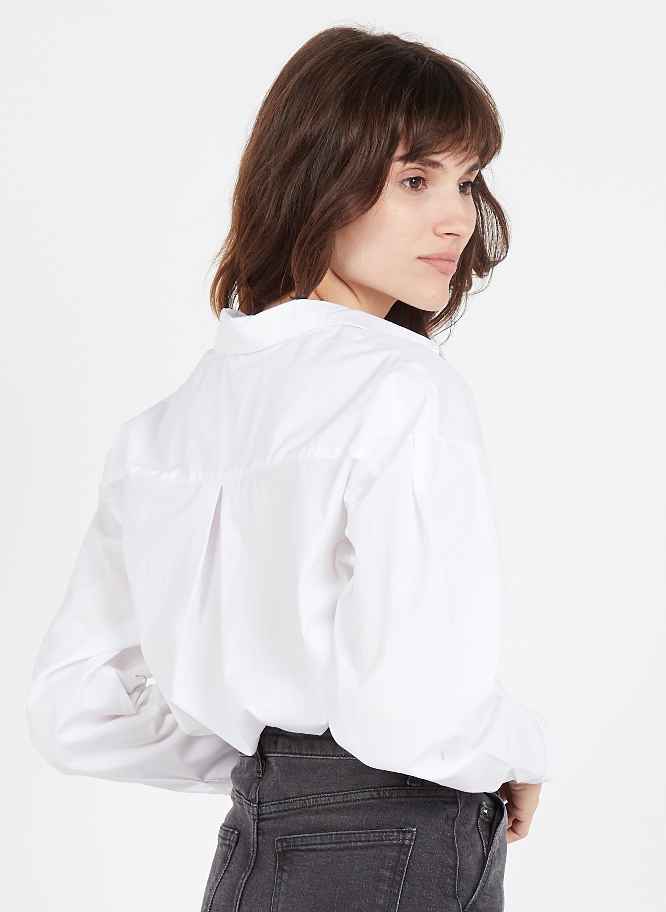 Cotton shirt with classic collar ONE STEP White