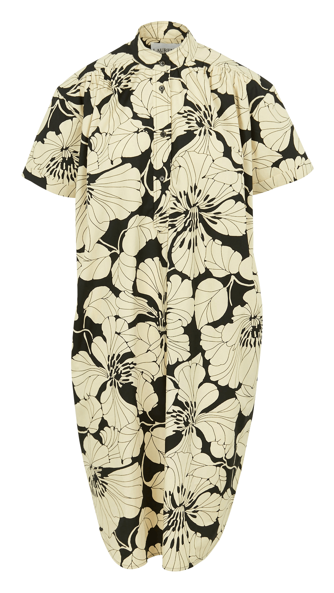 Midi-Baumwollkleid mit Mao-Kragen und Print SchwarzLAURENCE BRAS