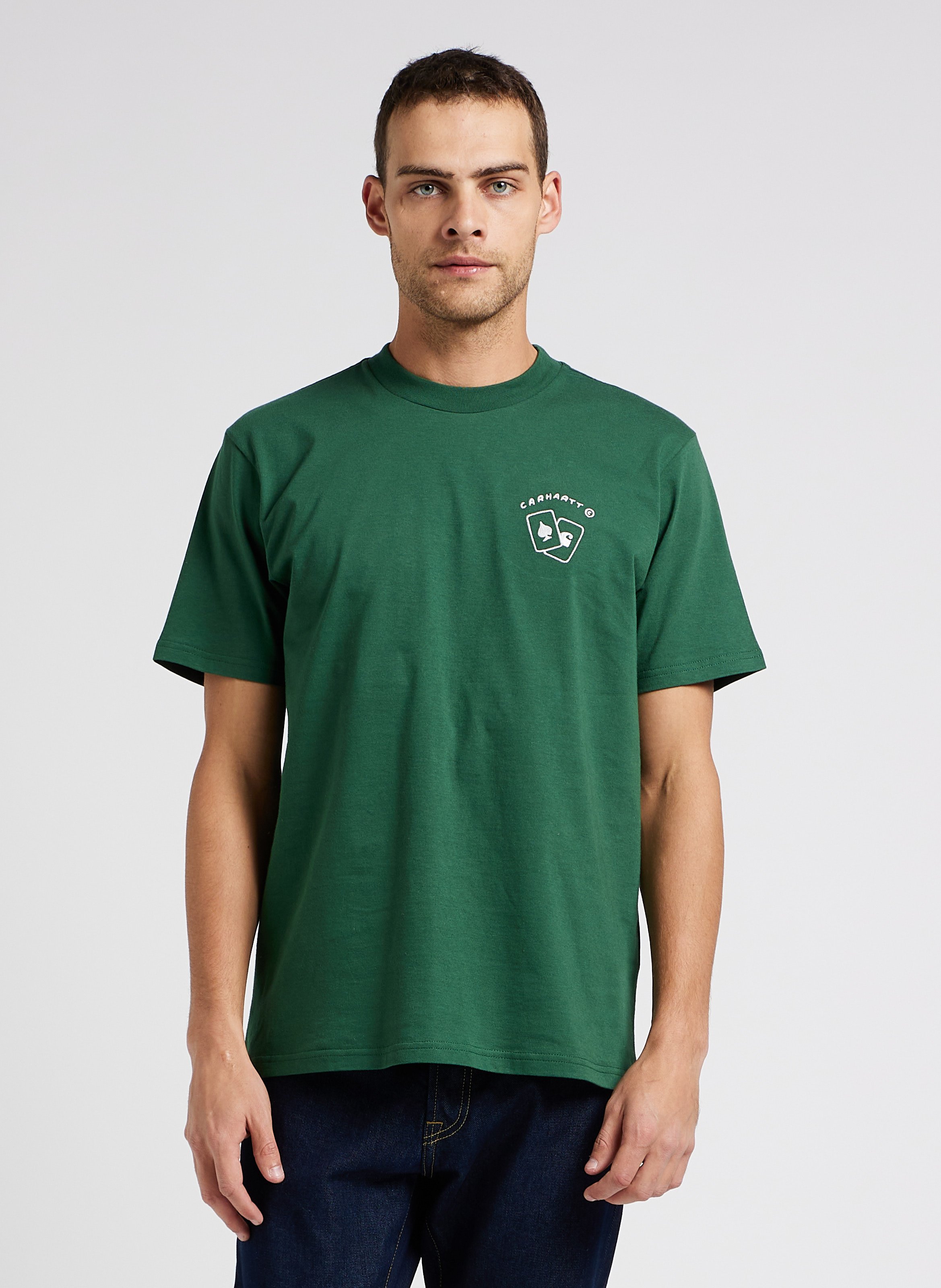 Camiseta de algodón orgánico bordada con cuello redondo VerdeCARHARTT WIP