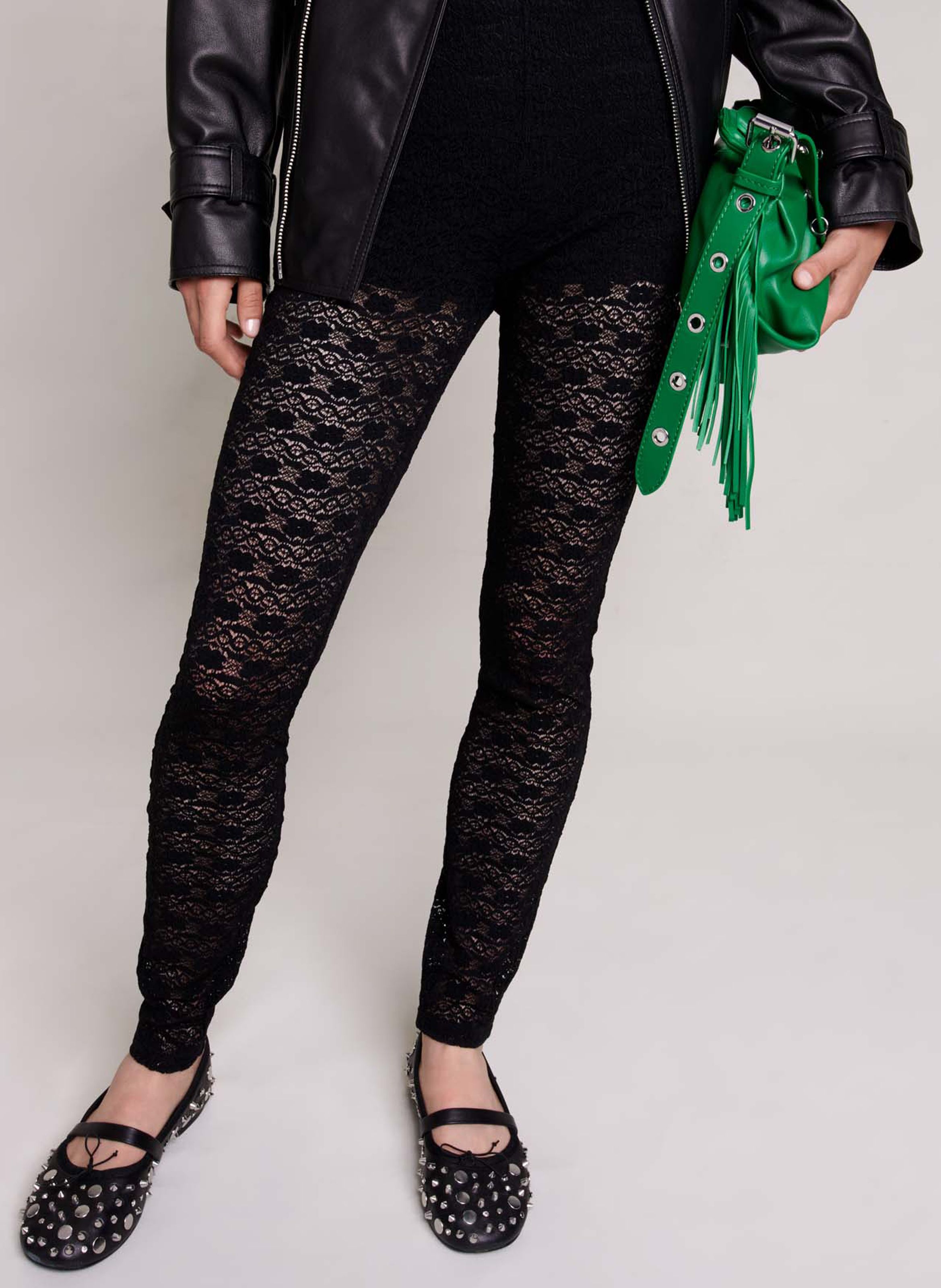 Lace Leggings Noir Maje Women Place des Tendances