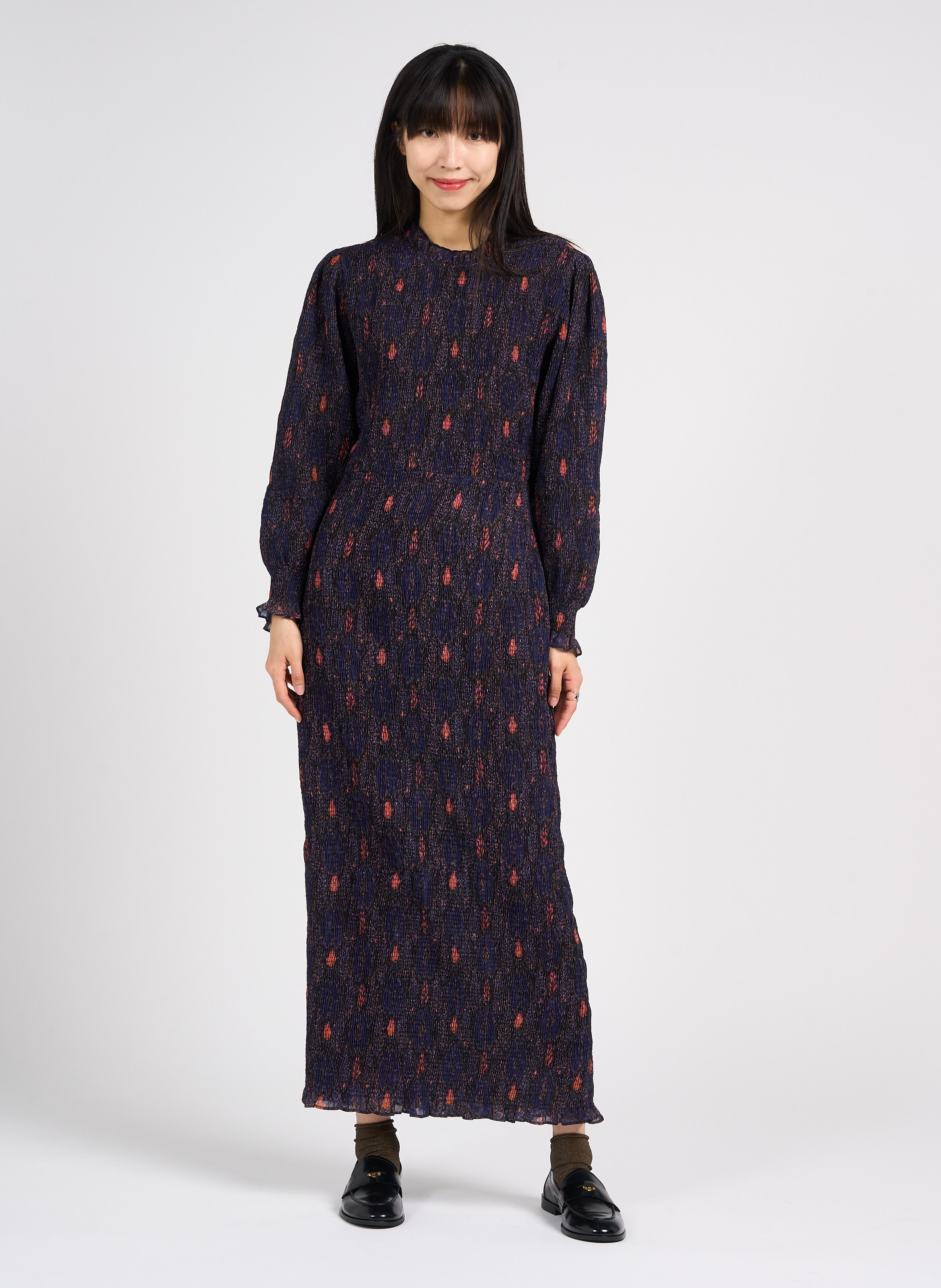 Gerade geschnittenes langes Kleid mit Rundhalsausschnitt Blau