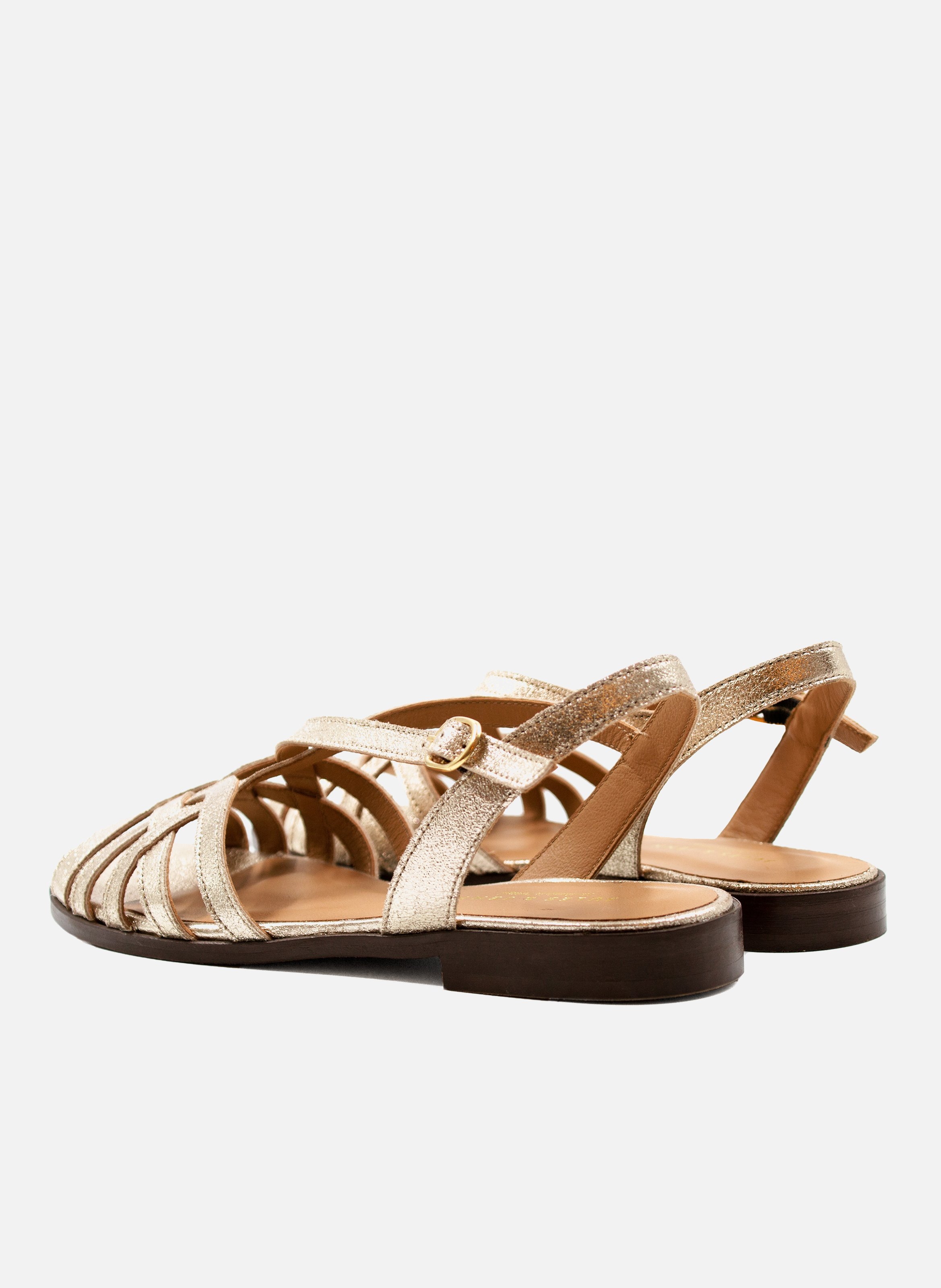 Flat metallic leather strap sandals JULES & JENN Golden