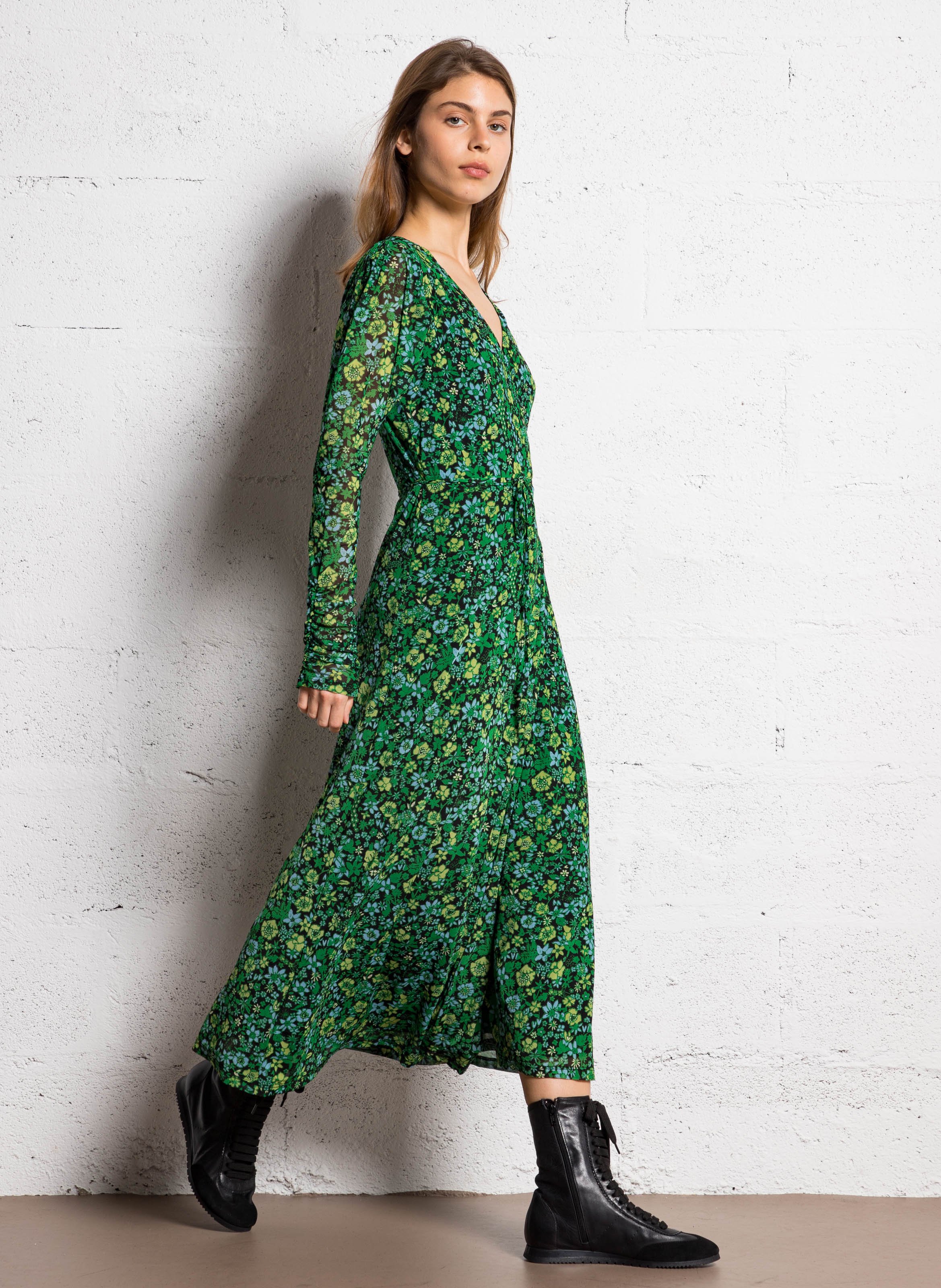 Lange jurk met print van gemengde gerecyclede vezels FABIENNE CHAPOT Groen