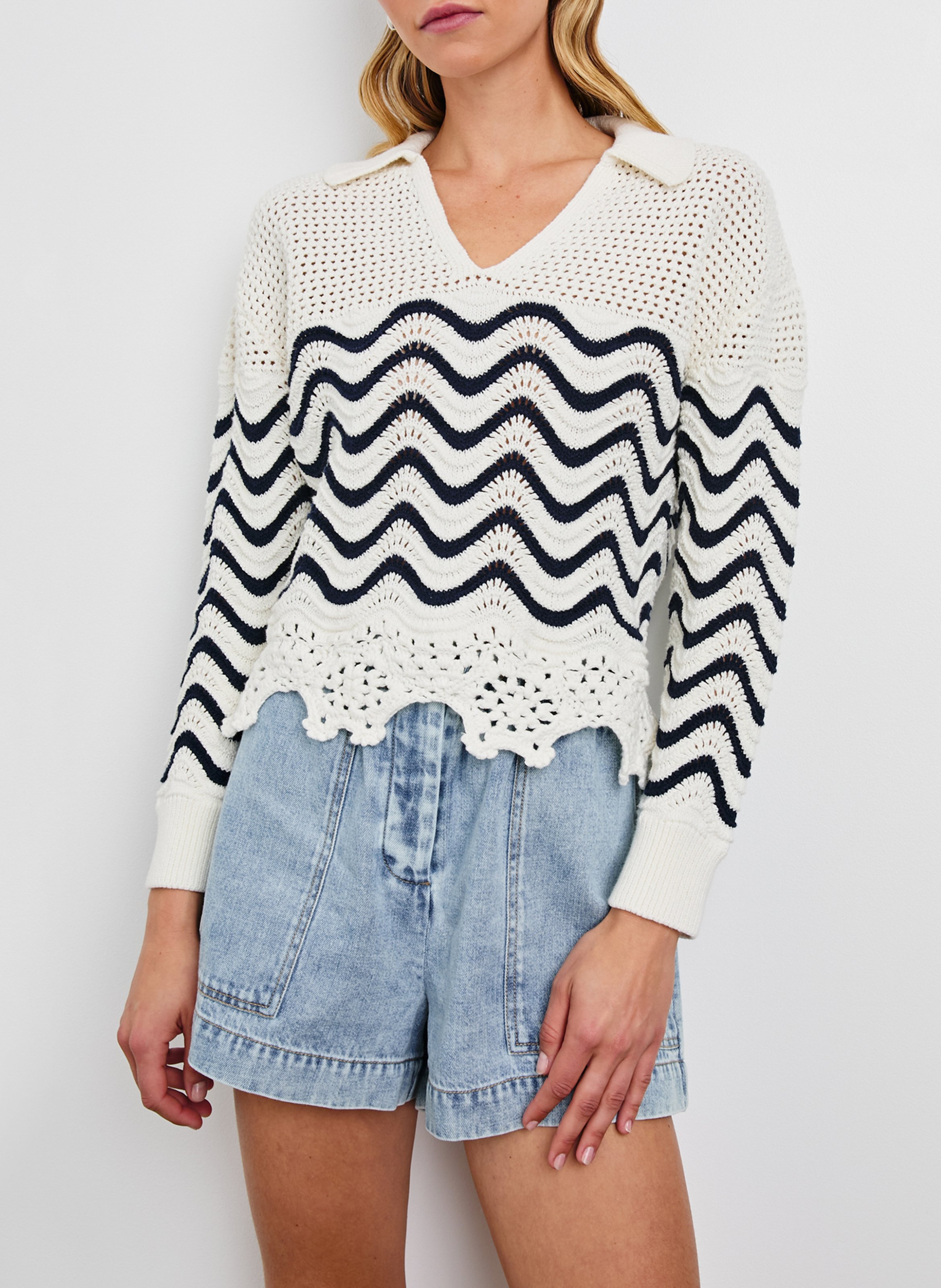 Pull col V en coton RAILS Blanc