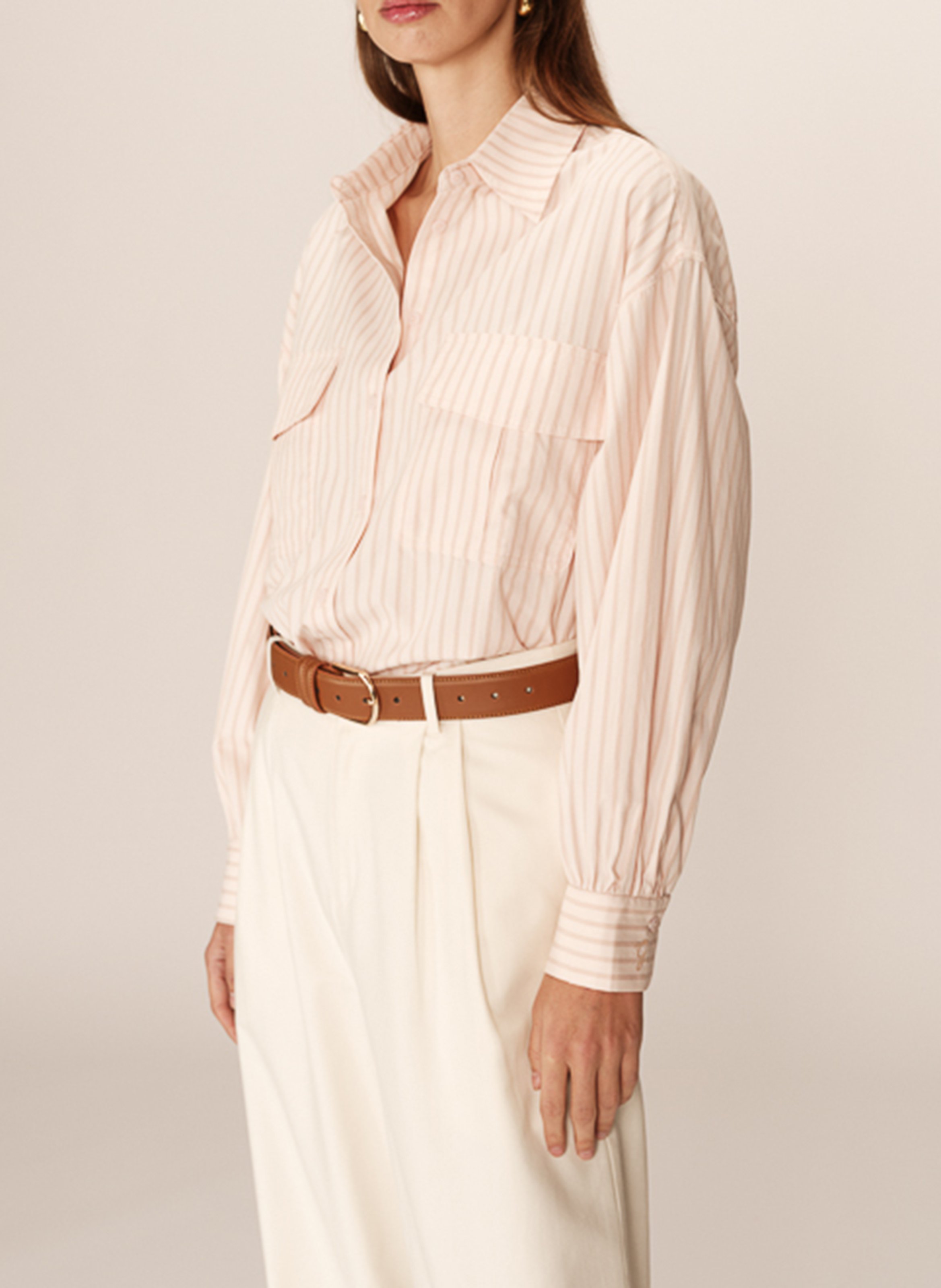 Chemise droite col classique en coton mélangé GRACE ET MILA Rose