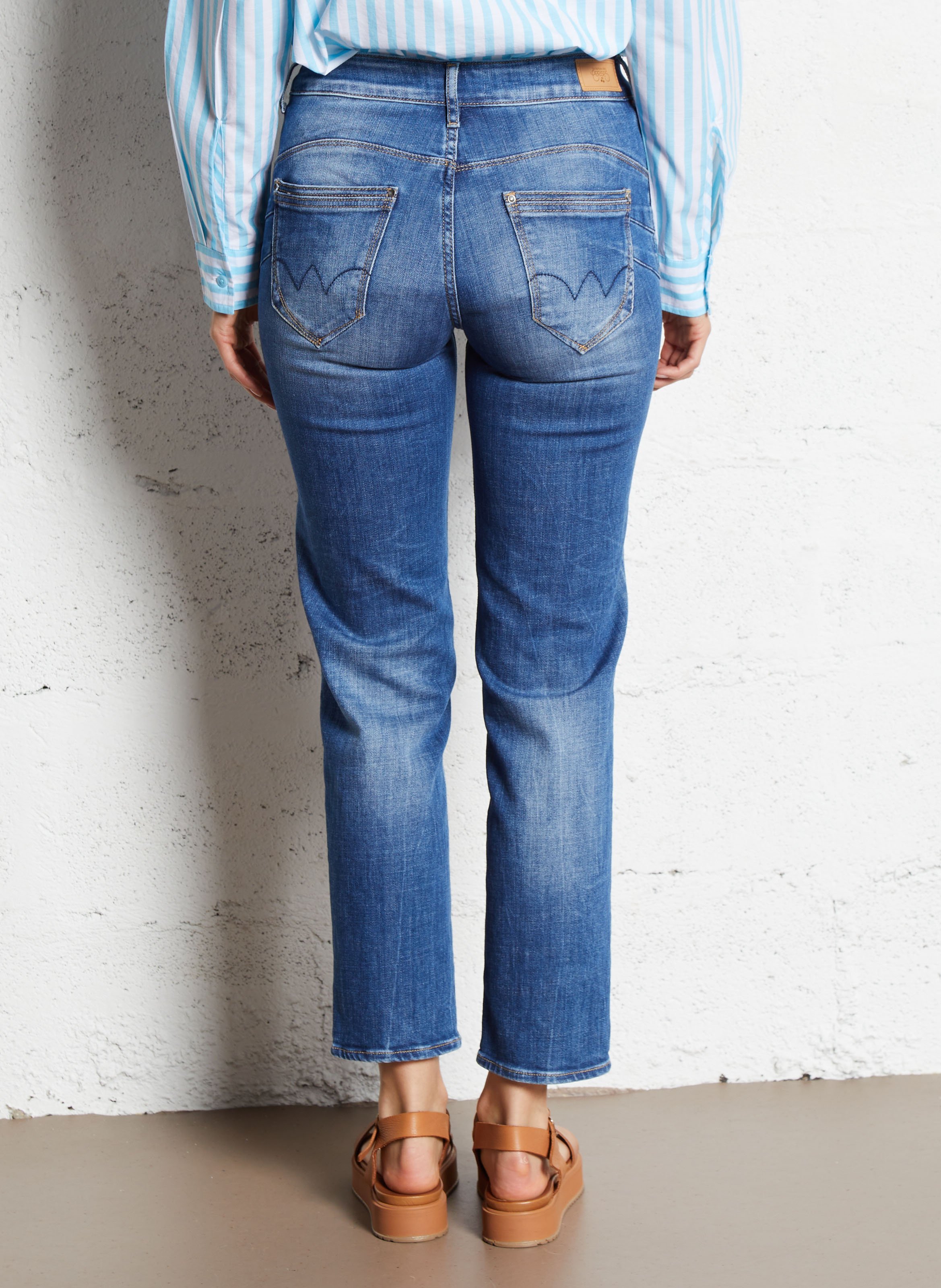 Cropped cotton blend jeans LE TEMPS DES CERISES Blue
