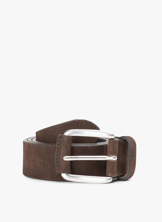 Ceinture à boucle en cuir velours Marron fonce Ikks Homme