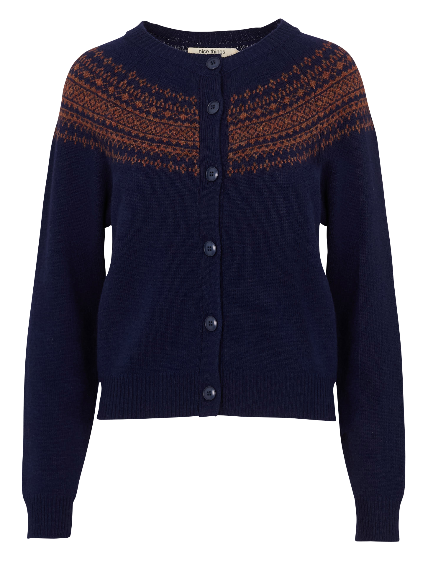 Gilet droit col bateau jacquard en laine mélangée NICE THINGS Bleu