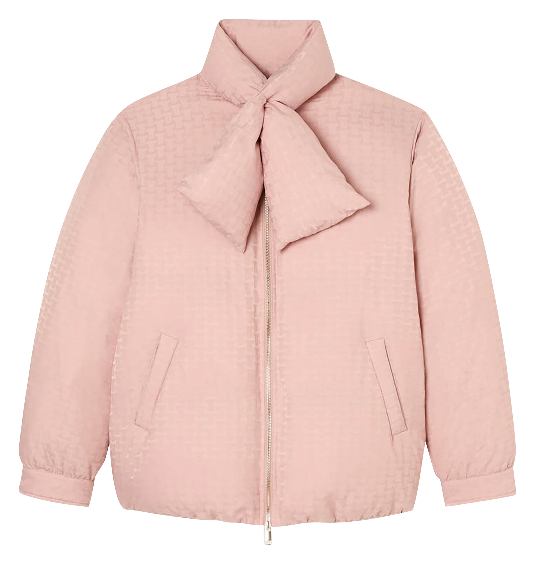 High-neck quilted jacket with panels Beige