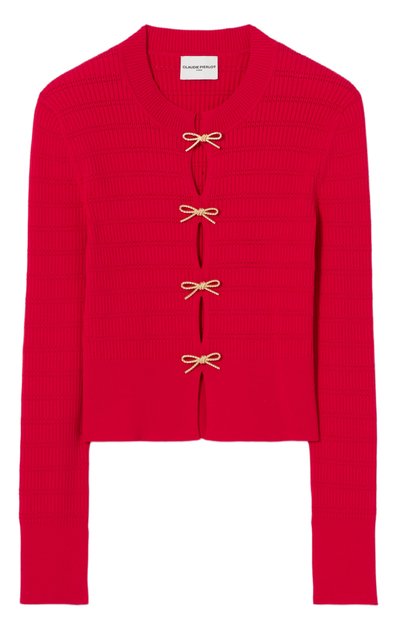 Pull ajusté à détails ajourés et nœuds CLAUDIE PIERLOT Rouge