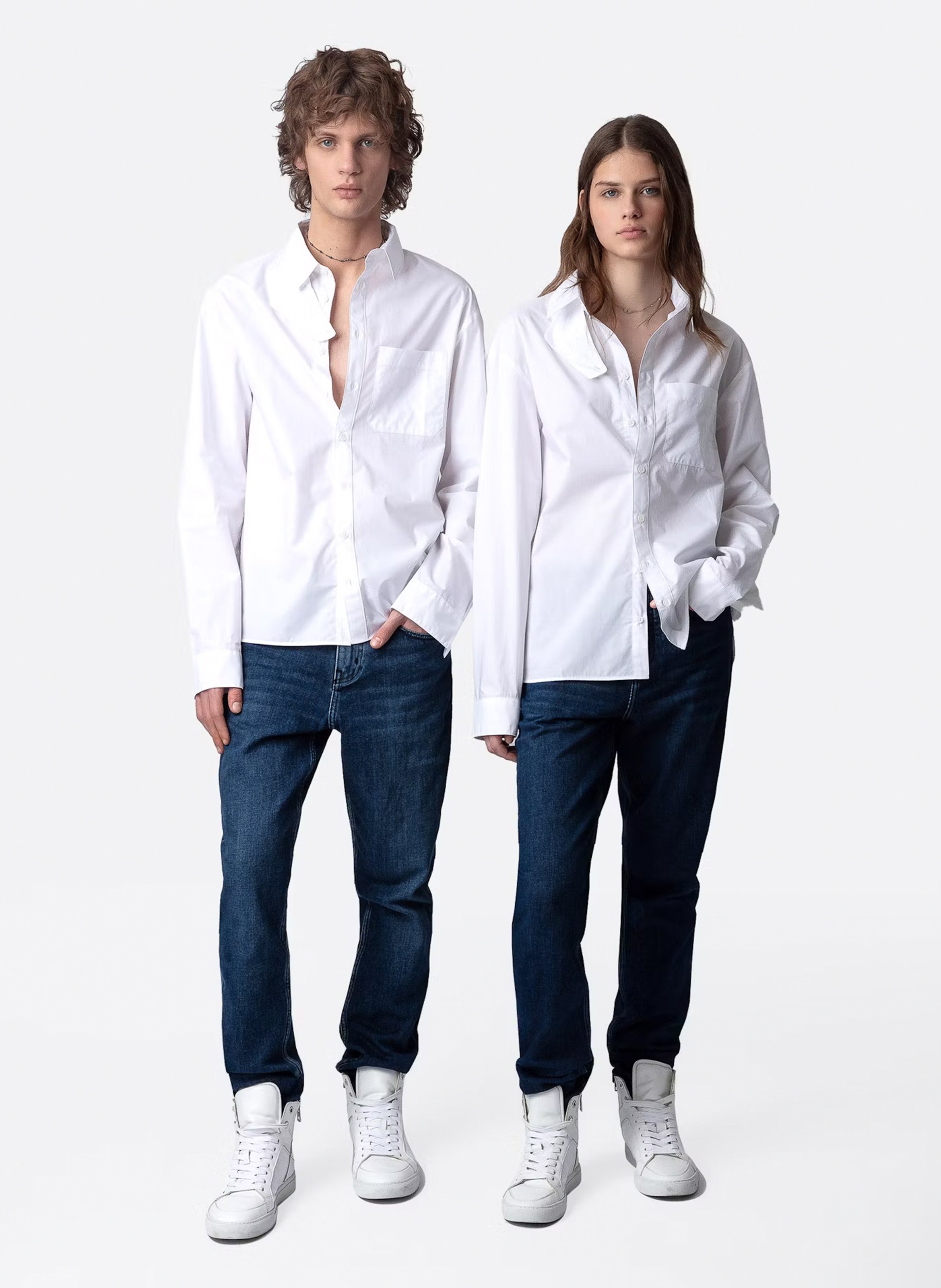 Chemise longue col montant en coton ZADIG&amp;VOLTAIRE Blanc