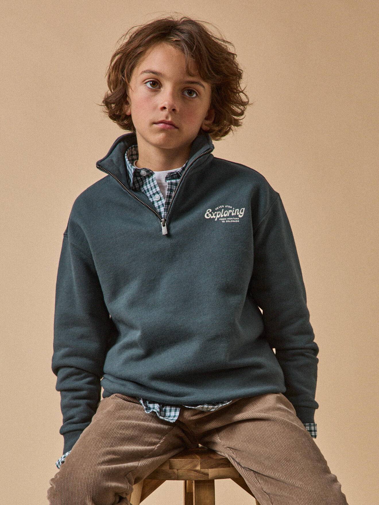 High-neck organic cotton sweatshirt CYRILLUS Green