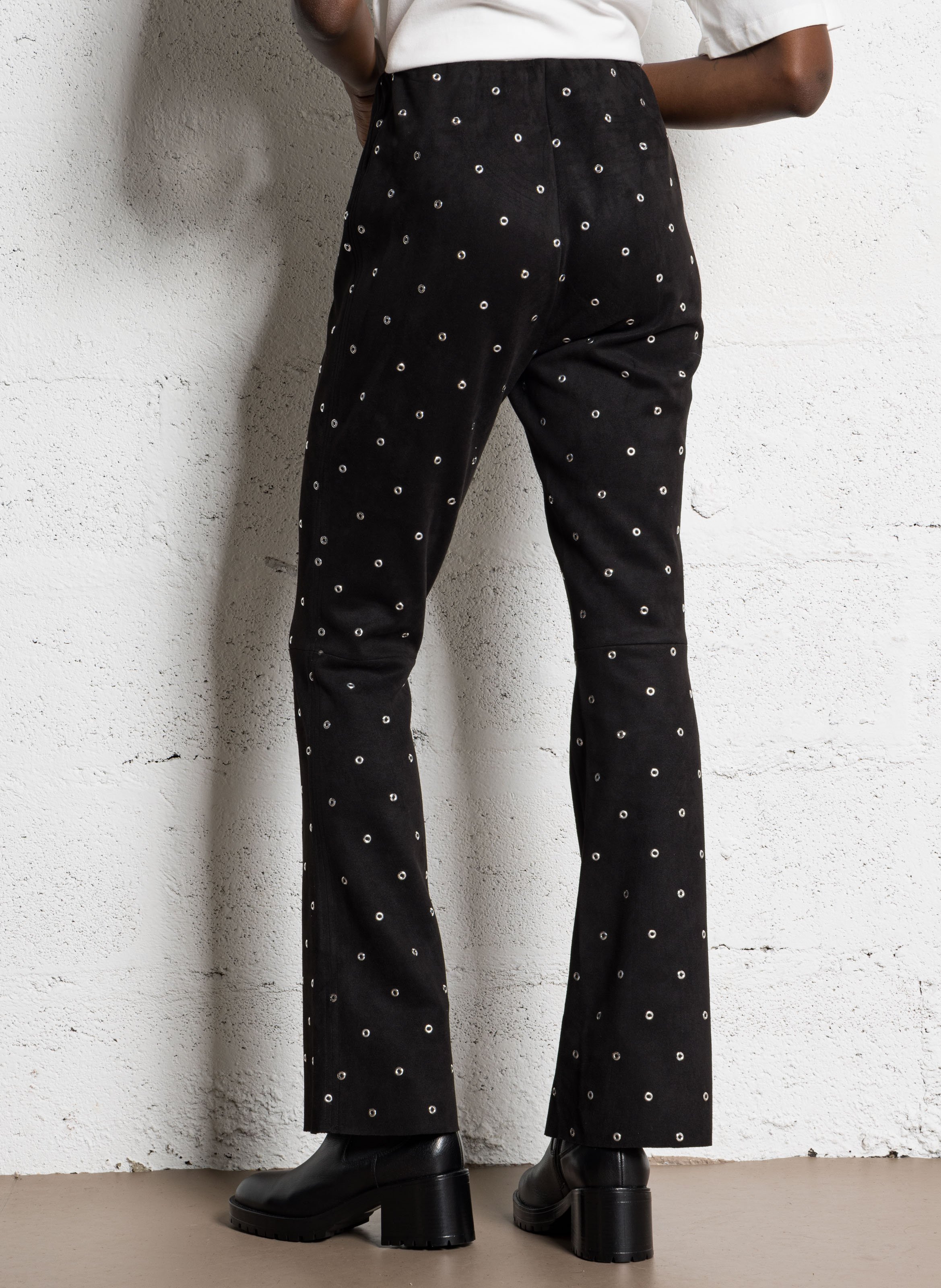 Straight-leg pants with eyelets BERENICE Black