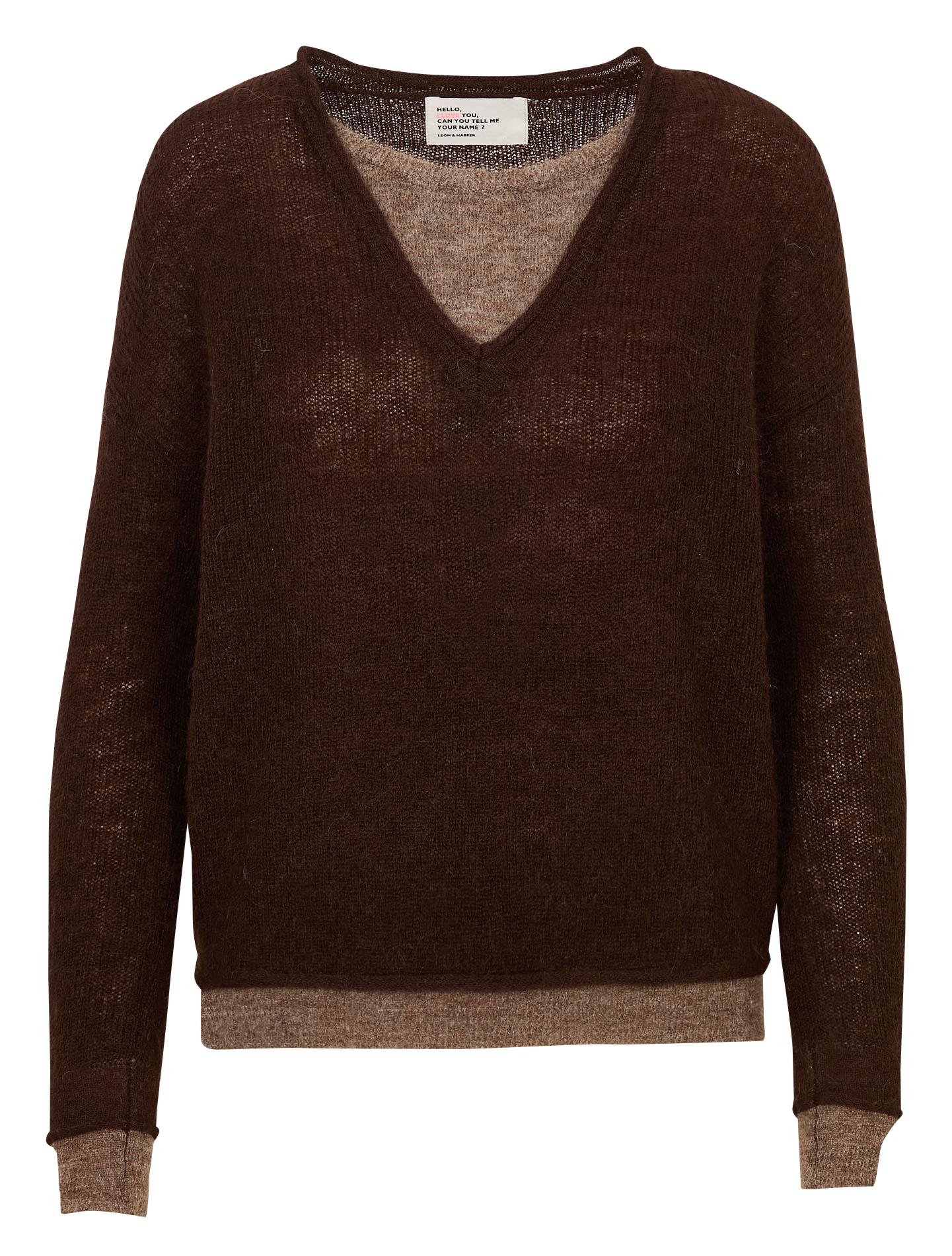 Trui met ronde hals en overlappende laag van gemengde wol LEON & HARPER Bruin