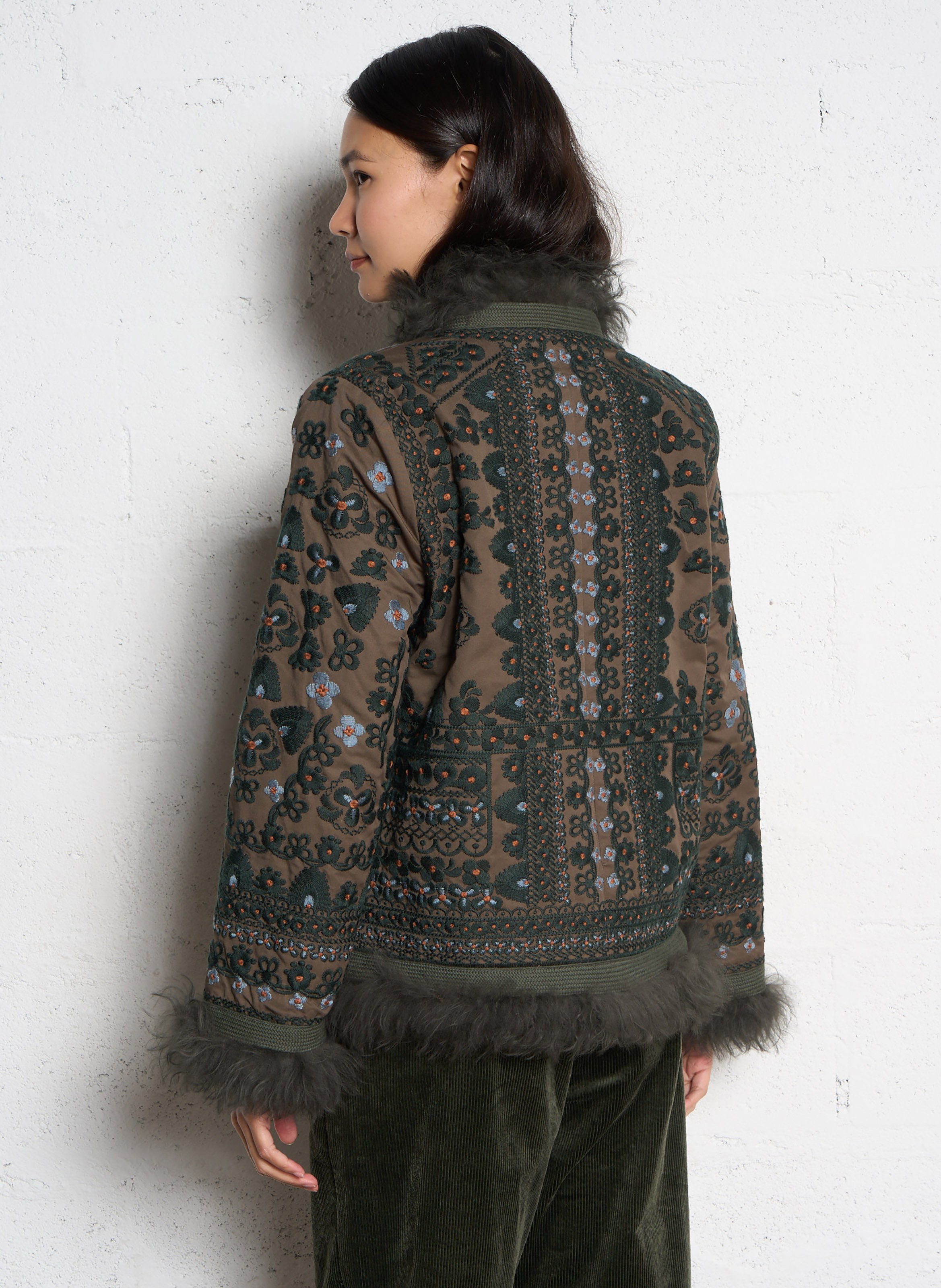 Straight jacket embroidered with faux fur ANTIK BATIK Khaki