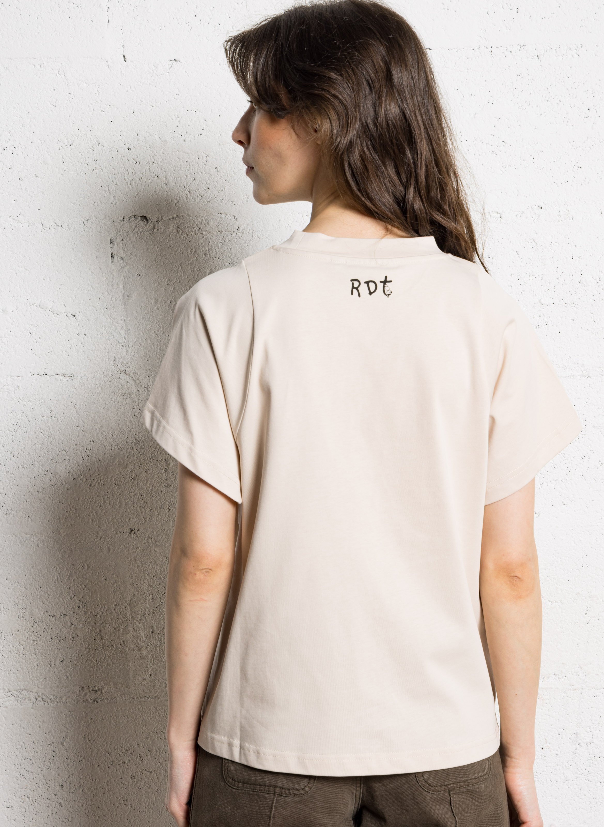 Loose-fit printed cotton T-shirt with round neck RUE DE TOKYO Beige