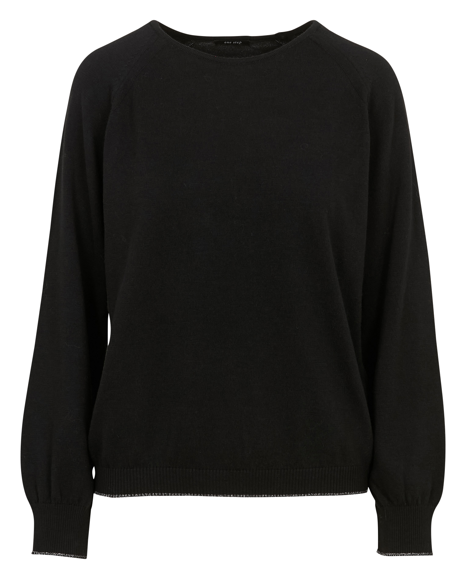 Pull droit col rond en coton et laine mélangé ONE STEP Noir
