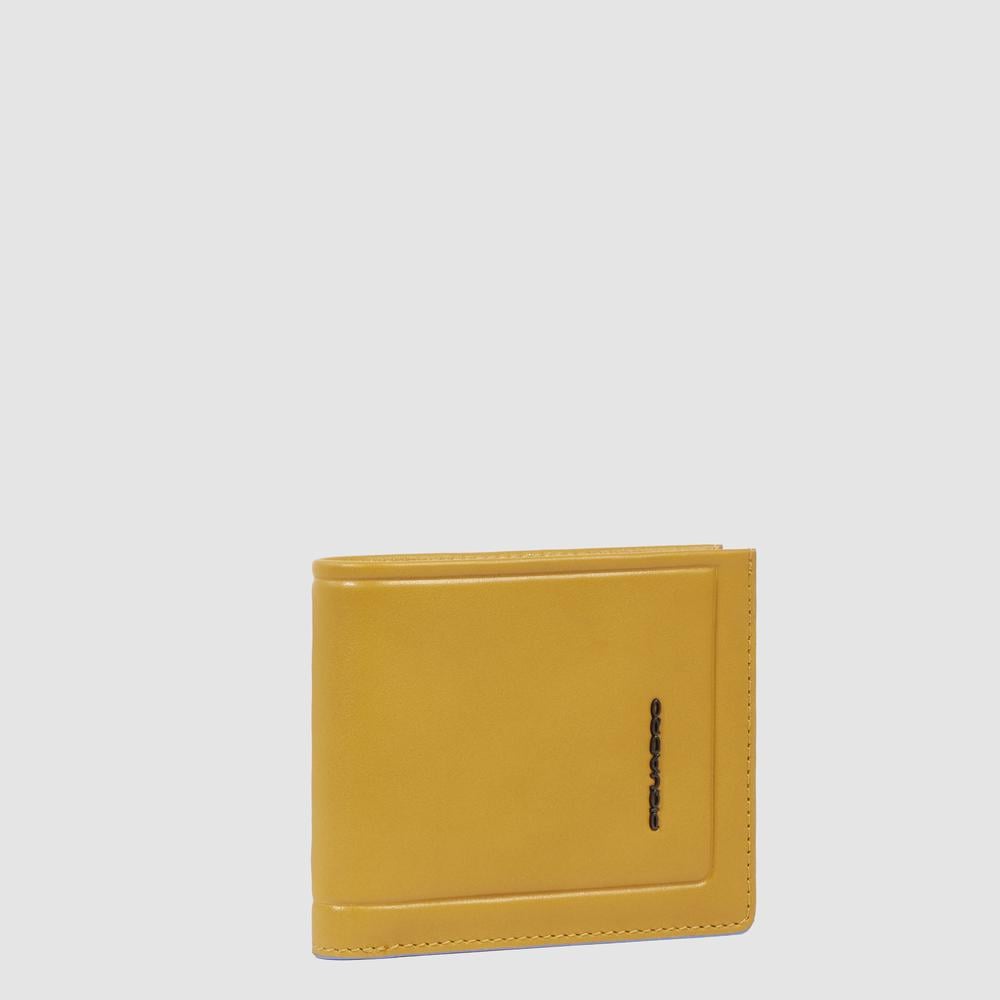 Men's wallet with coin pocket, credit card slots, removable flap, and RFID protection PIQUADRO Yellow