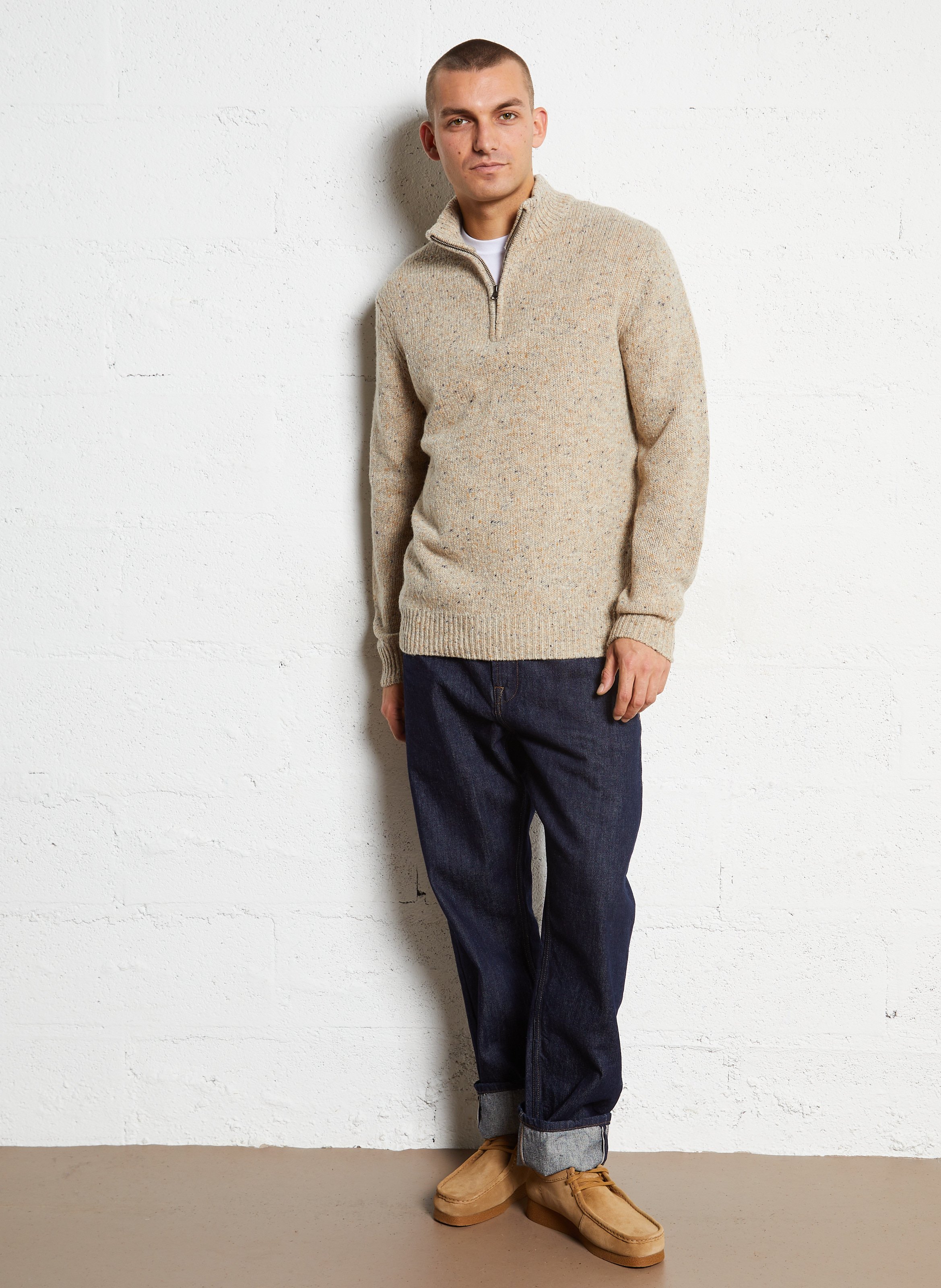 Pull droit col montant en laine mélangée HARTFORD Beige