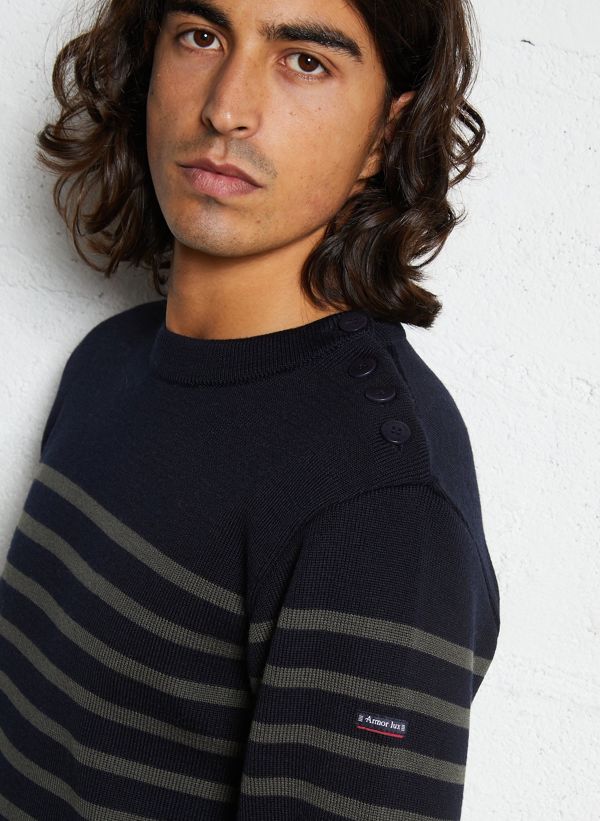 Pull col rond à rayures en laine mélangée ARMOR LUX Bleu