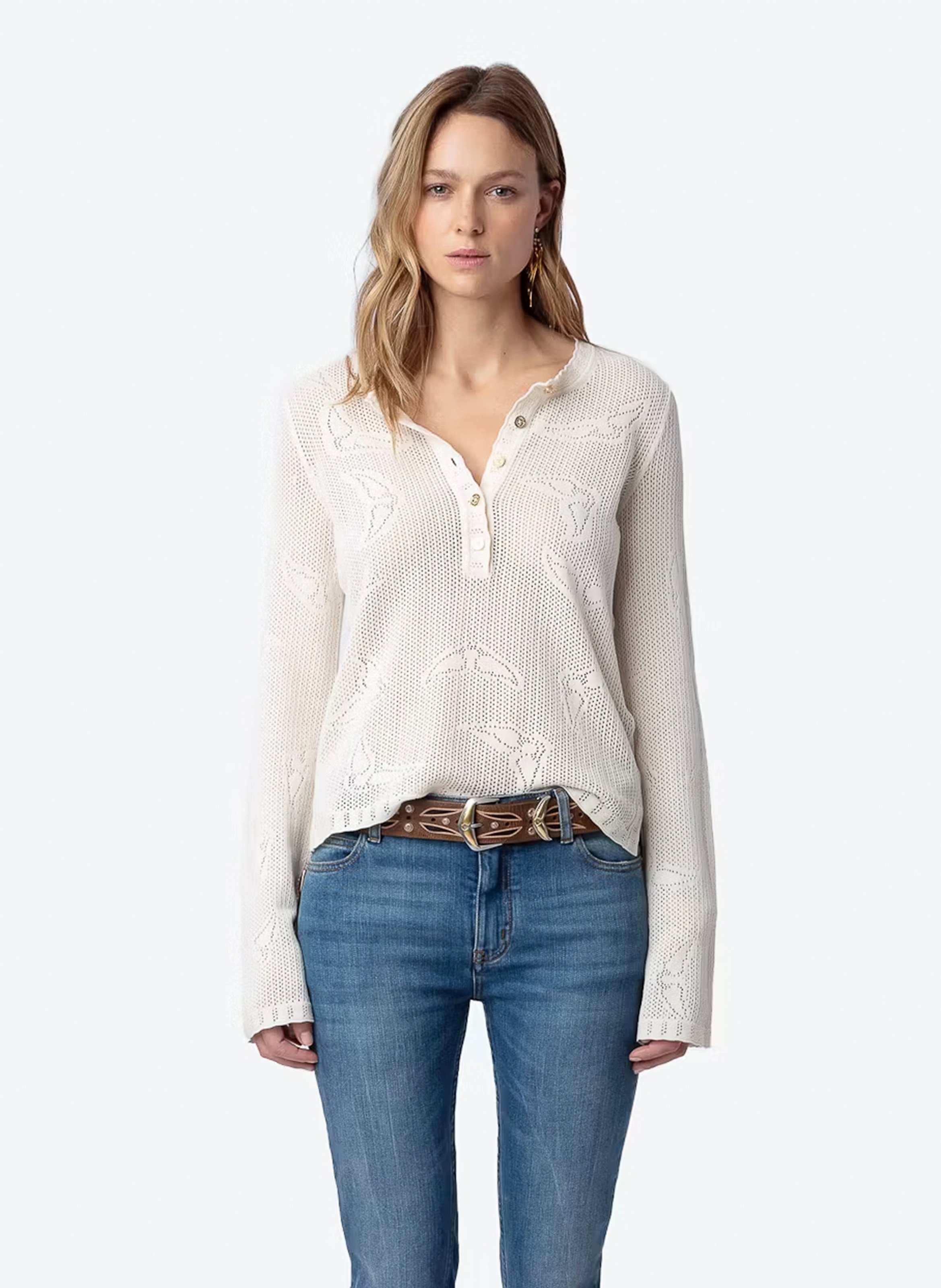 Pull en maille pointelle de coton bio ZADIG&VOLTAIRE Blanc