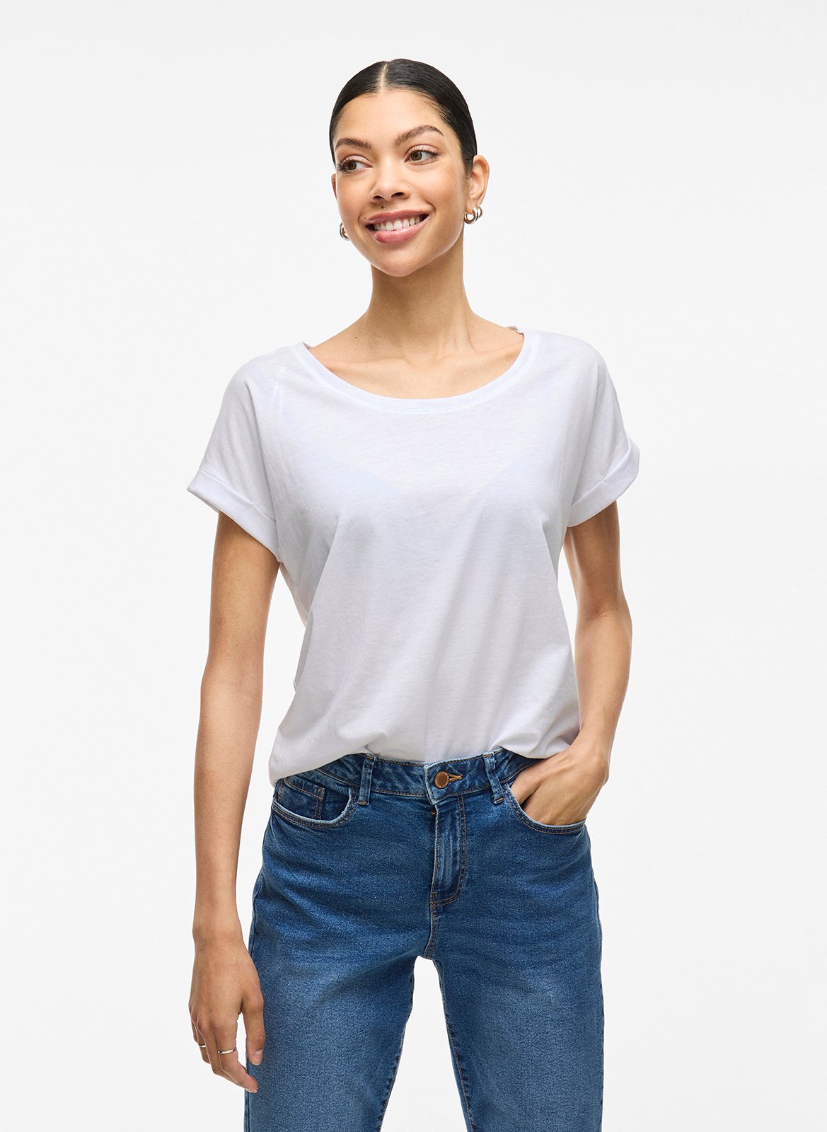 Basic cotton-mix T-shirt VILA White