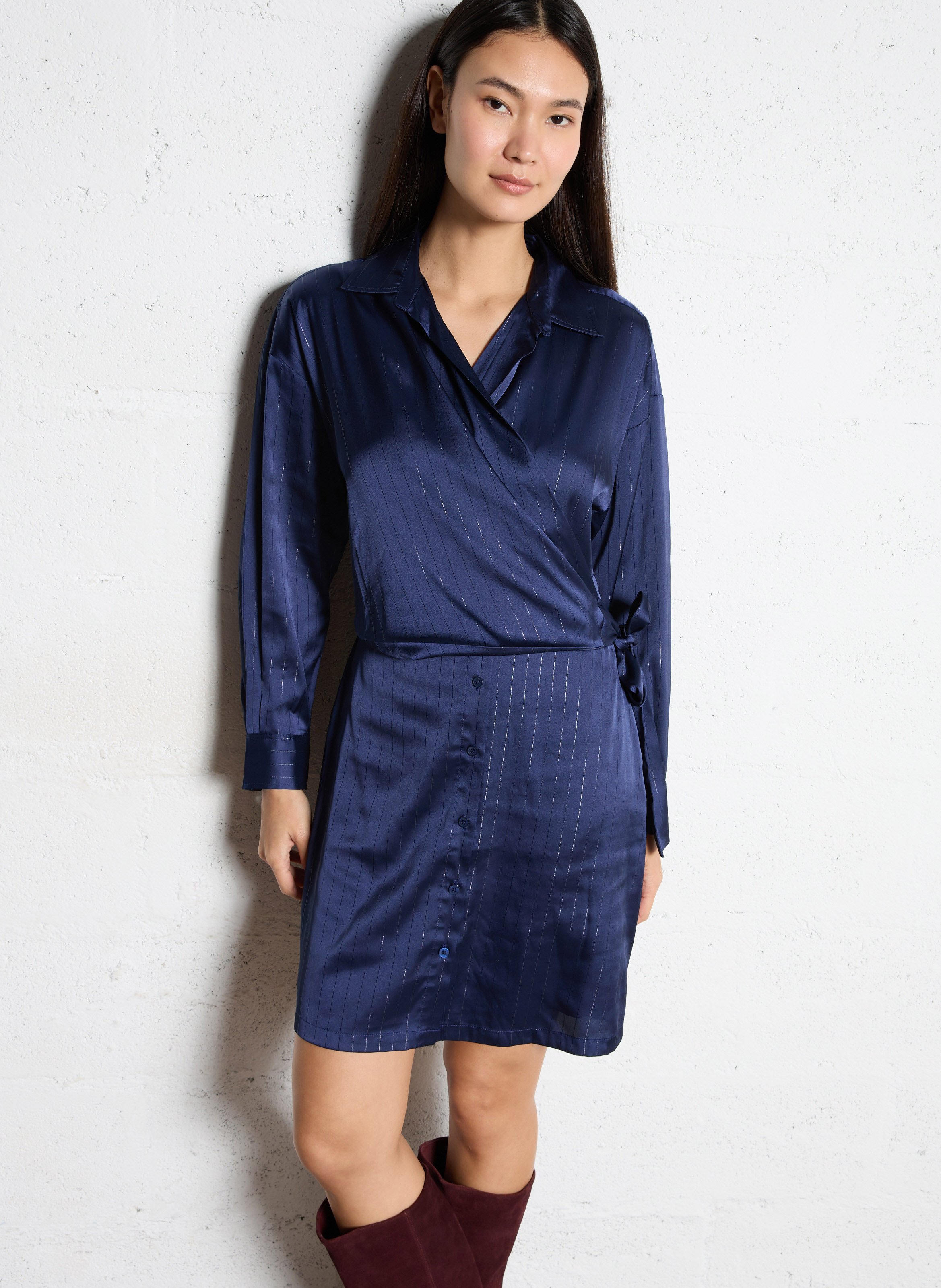 Striped straight shirt dress with classic collar IKKS Blue