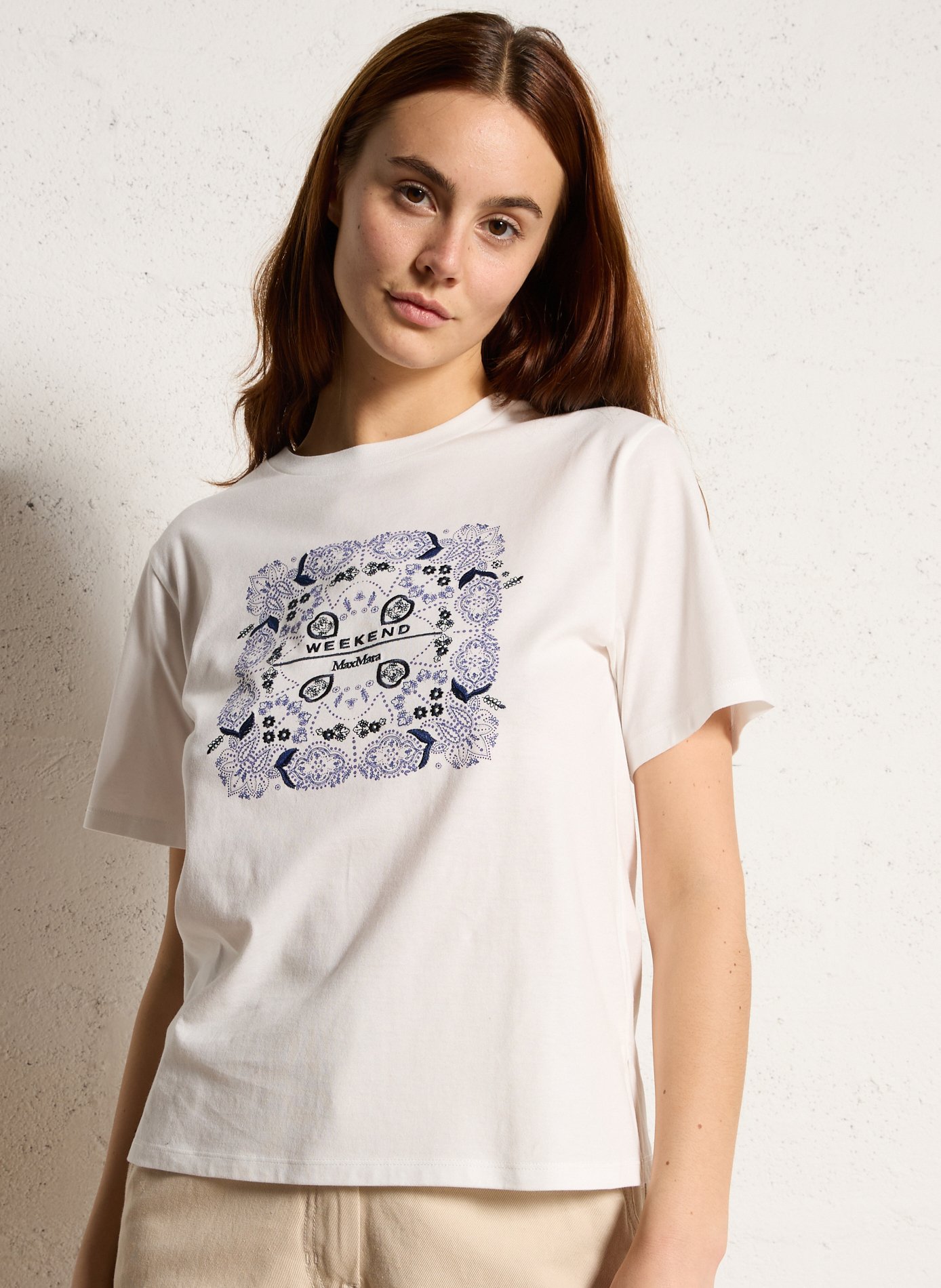 Tee-shirt col rond droit en coton sérigraphié MAX MARA WEEK END