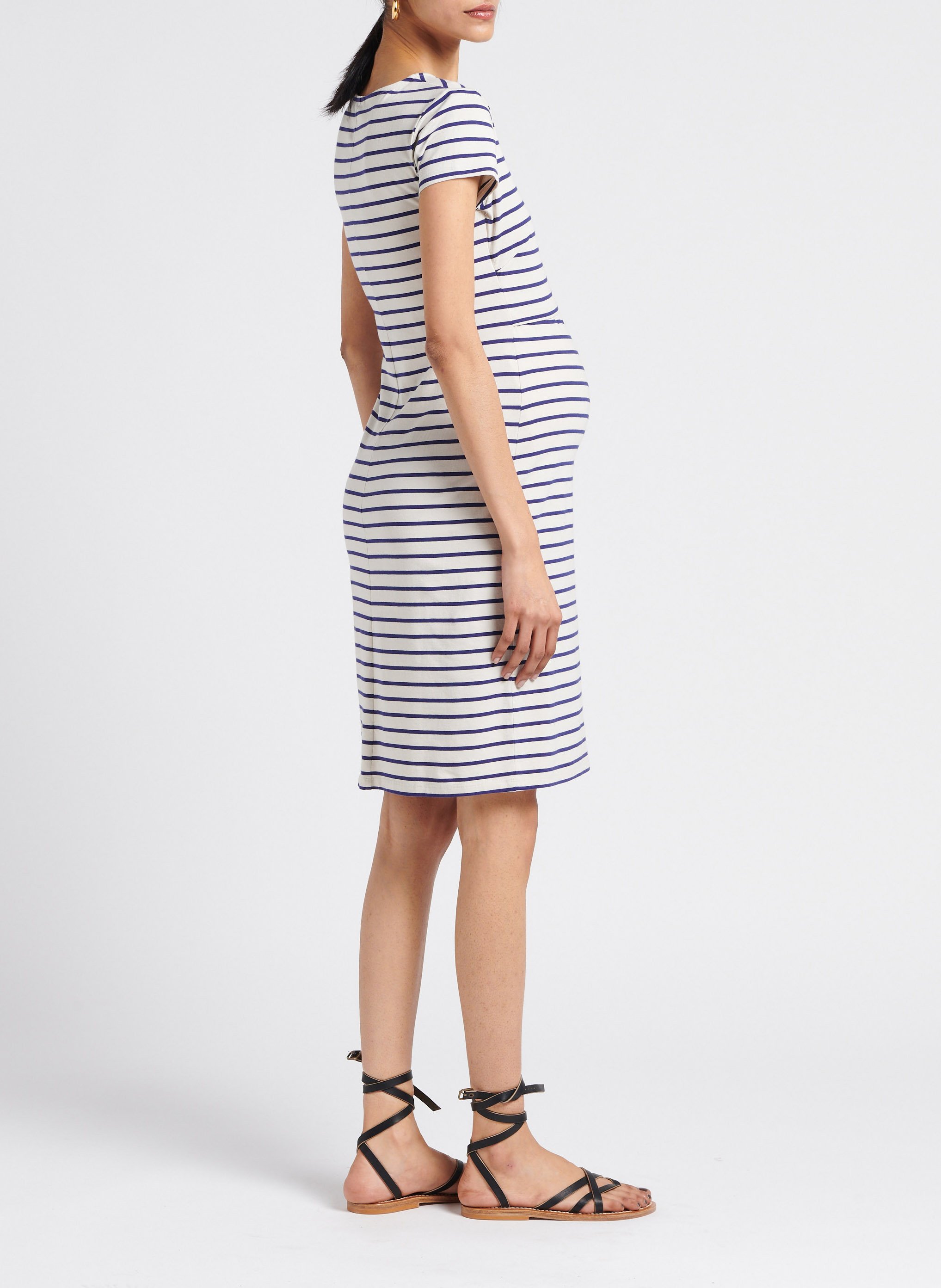 Striped stretch cotton nursing dress with round neck BOOB Multicolored