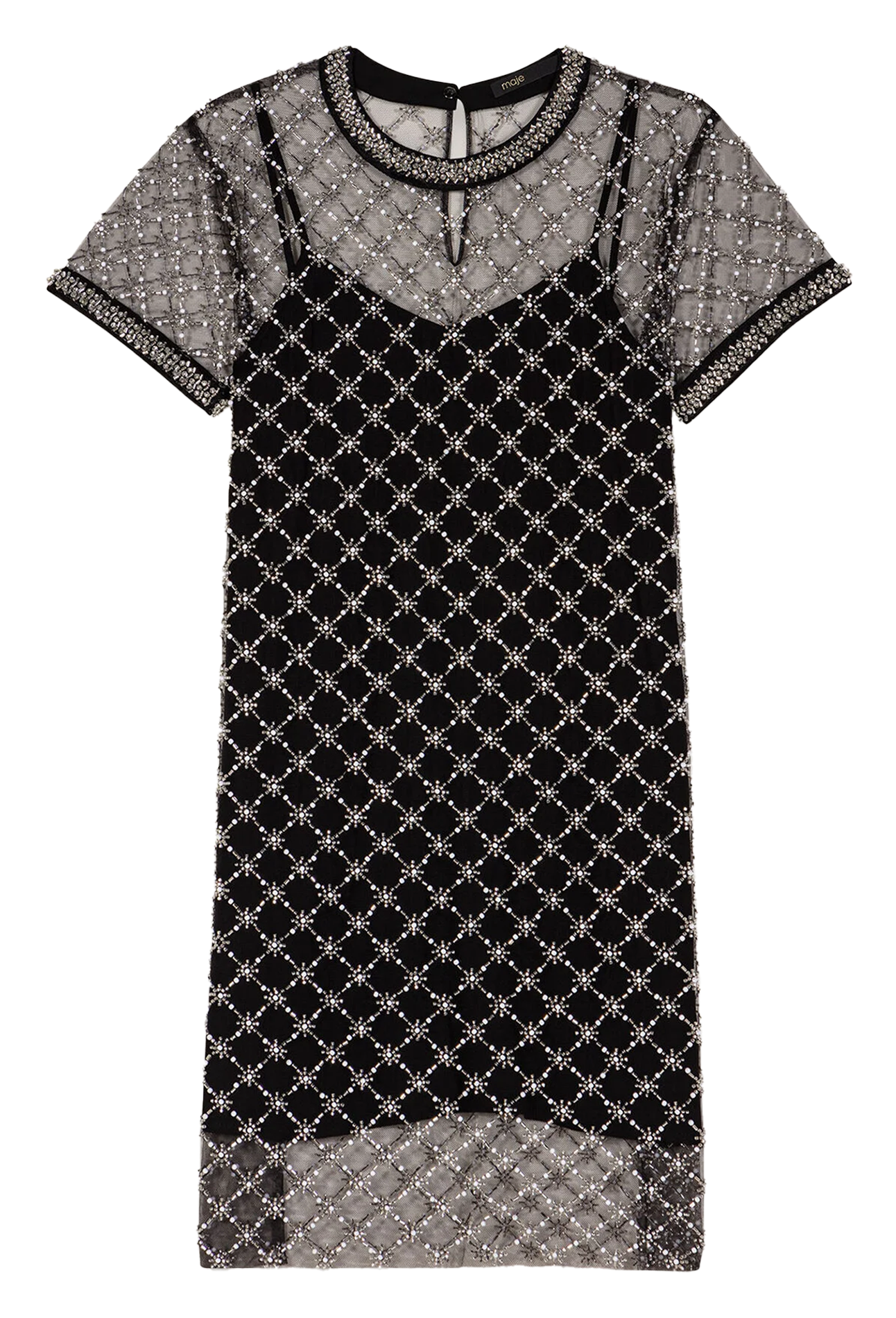Vestido corto de tul bordado MAJE Negro