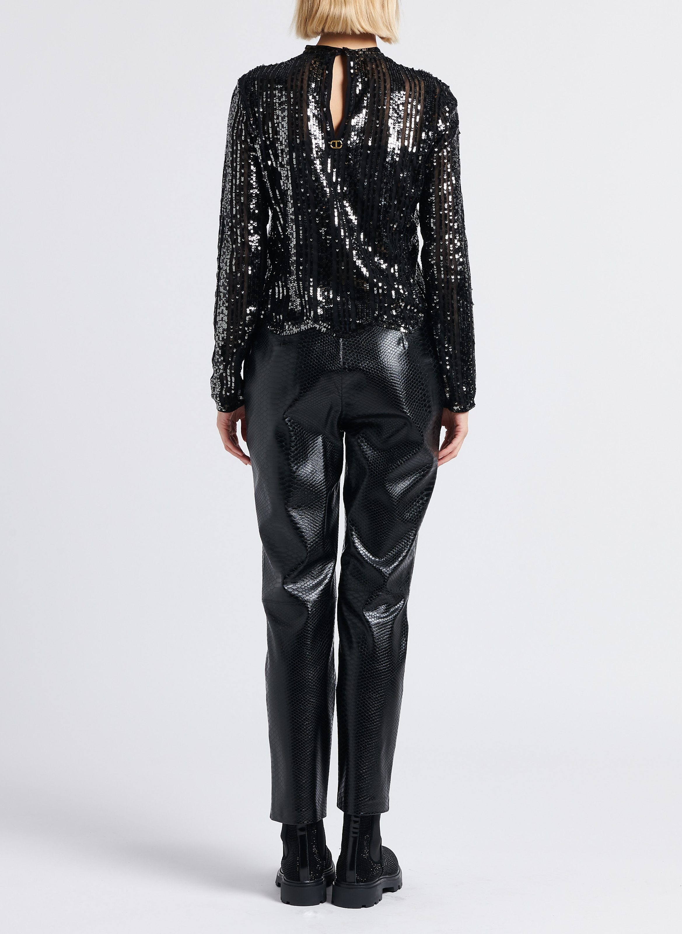 Mock croc straight-leg pants TWINSET Black