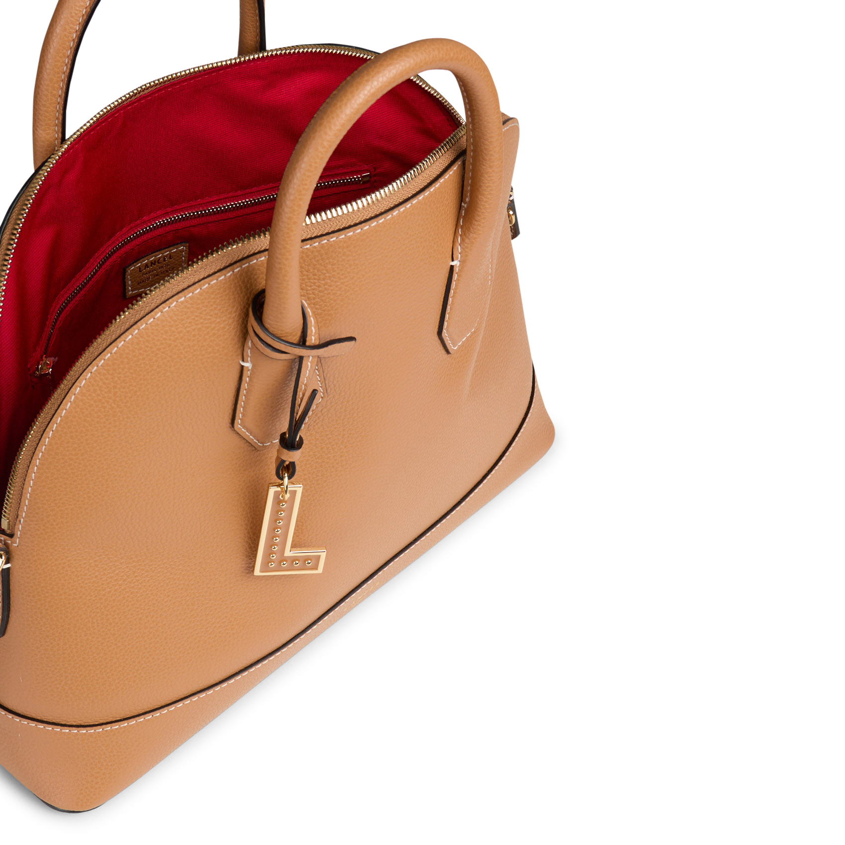 Schlichte Umhängetasche aus genarbtem Leder Beige