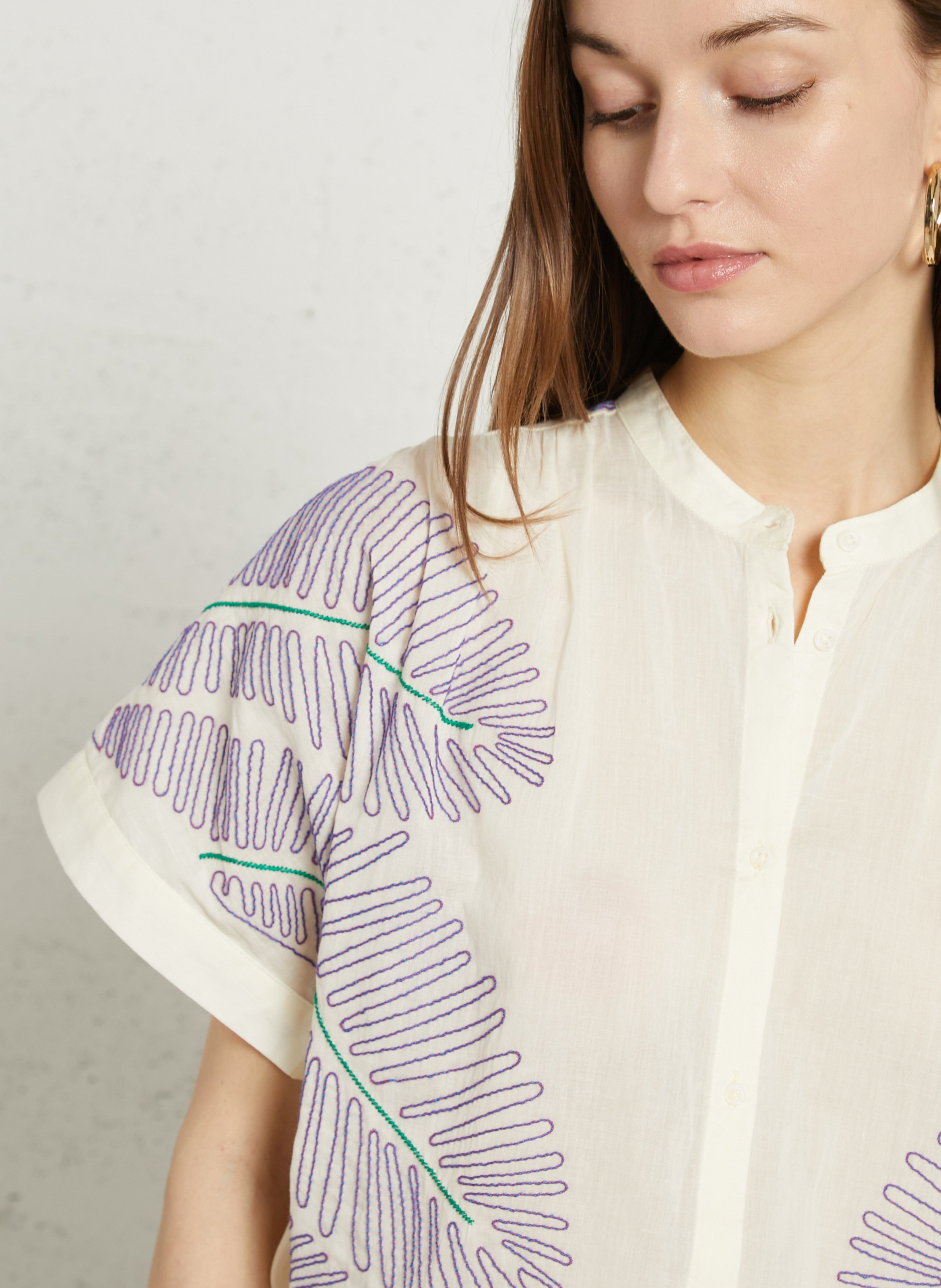 Weite Baumwollbluse mit Mao-Kragen SACRECOEUR Mehrfarbig