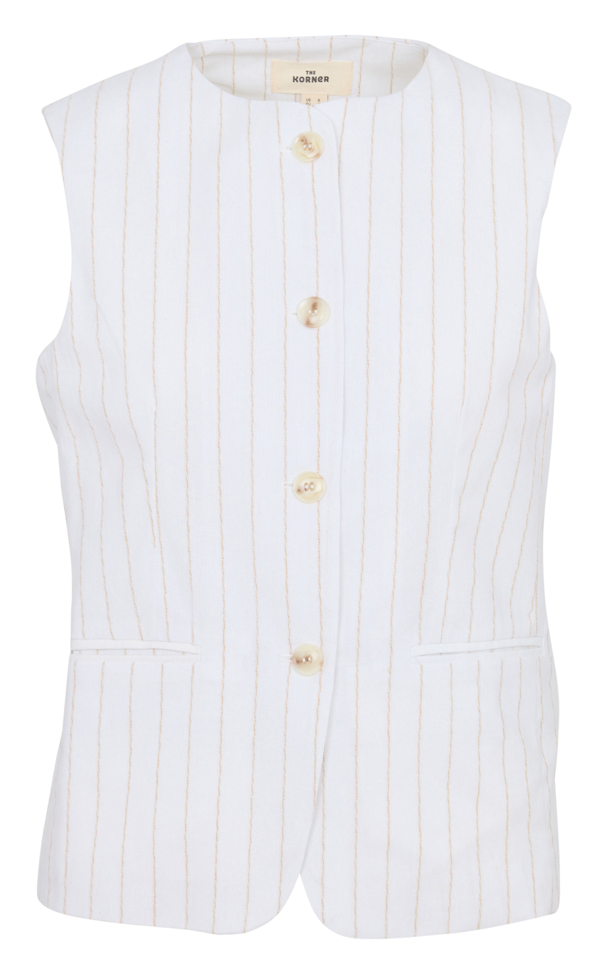 Gilet droit en coton et lin rayé THE KORNER Blanc