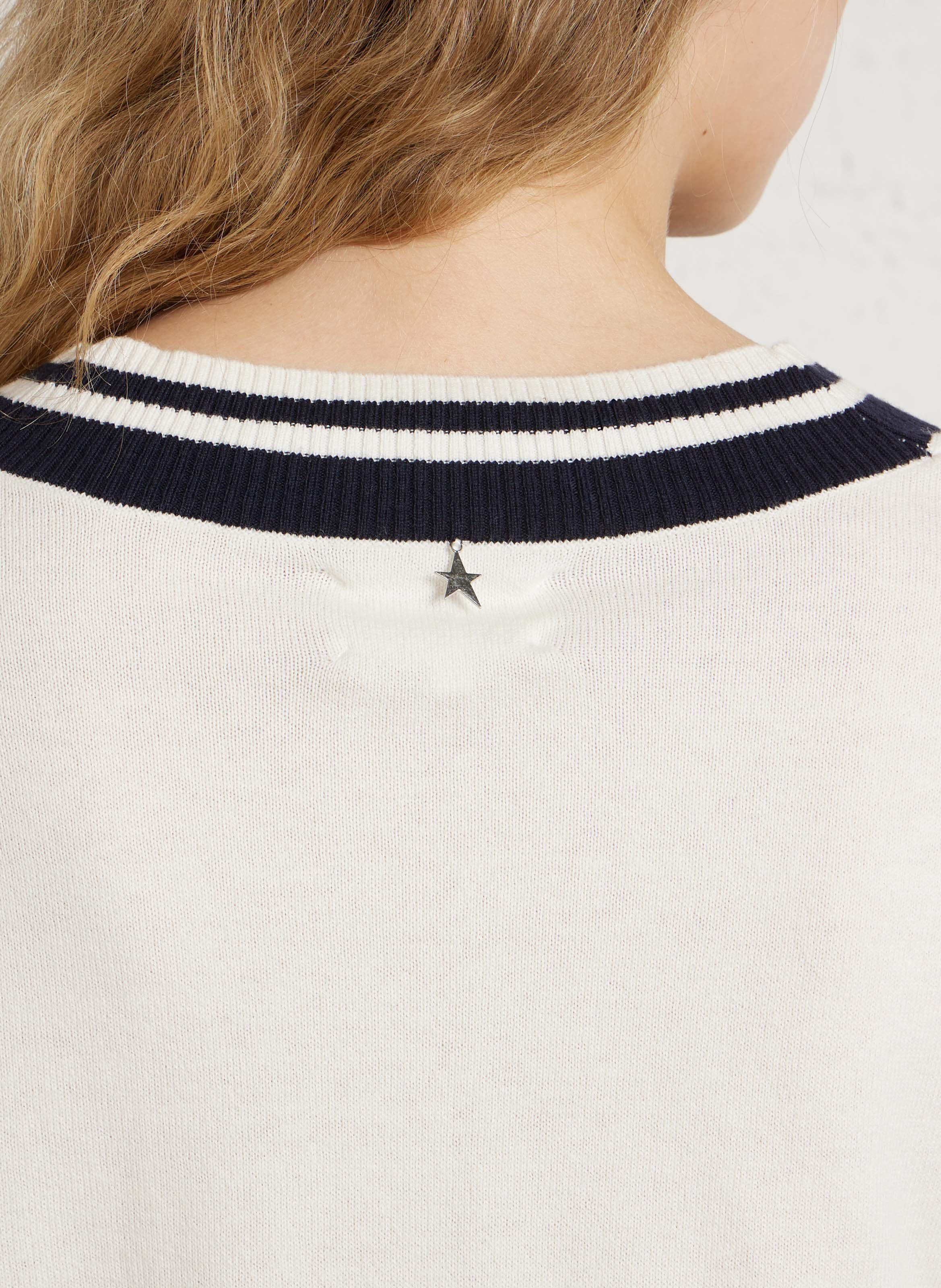 Straight V-neck sweater in cotton and wool blend SUD EXPRESS Beige