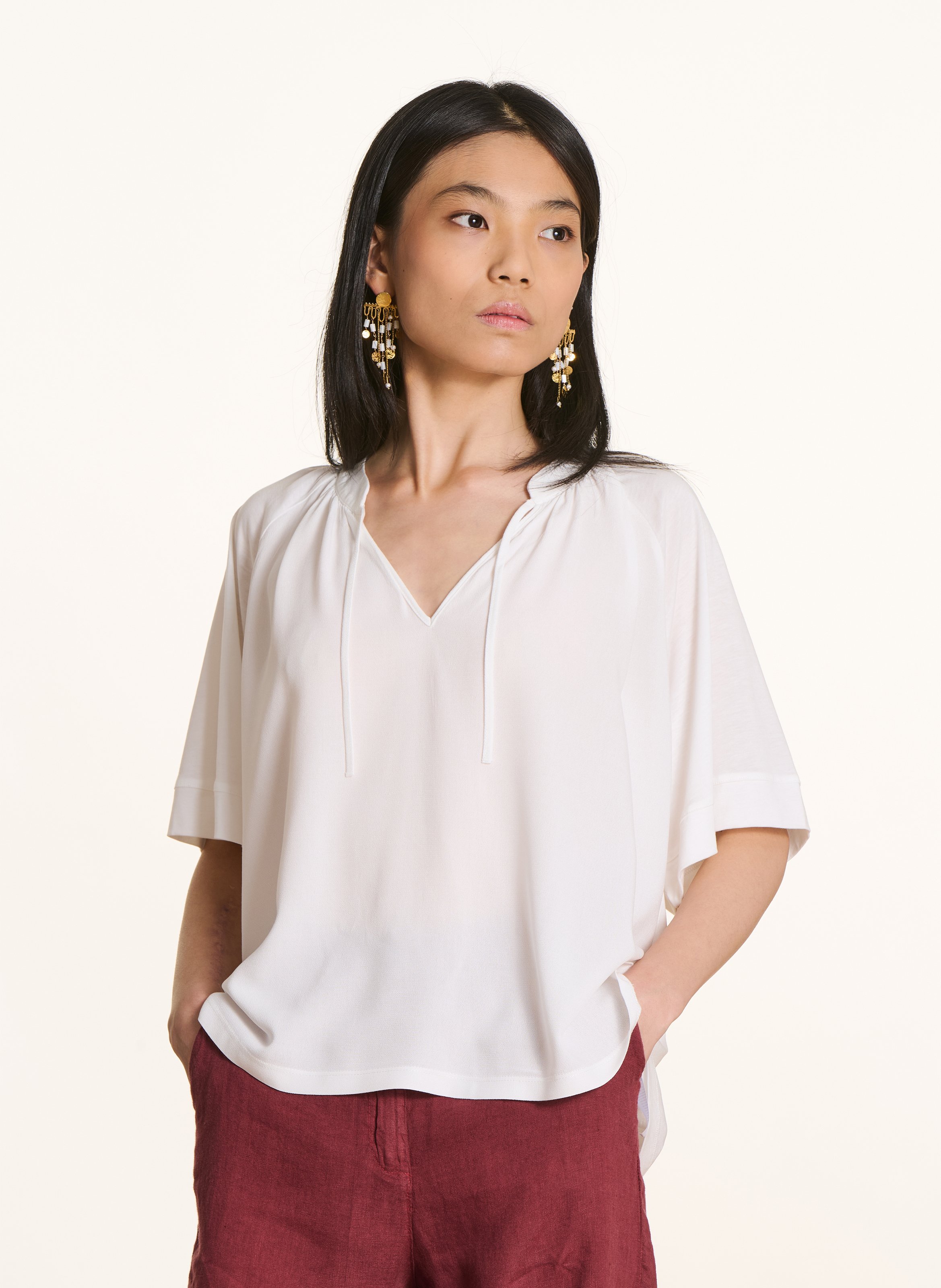 Tee-shirt fluide col tunisien LA FEE MARABOUTEE Blanc