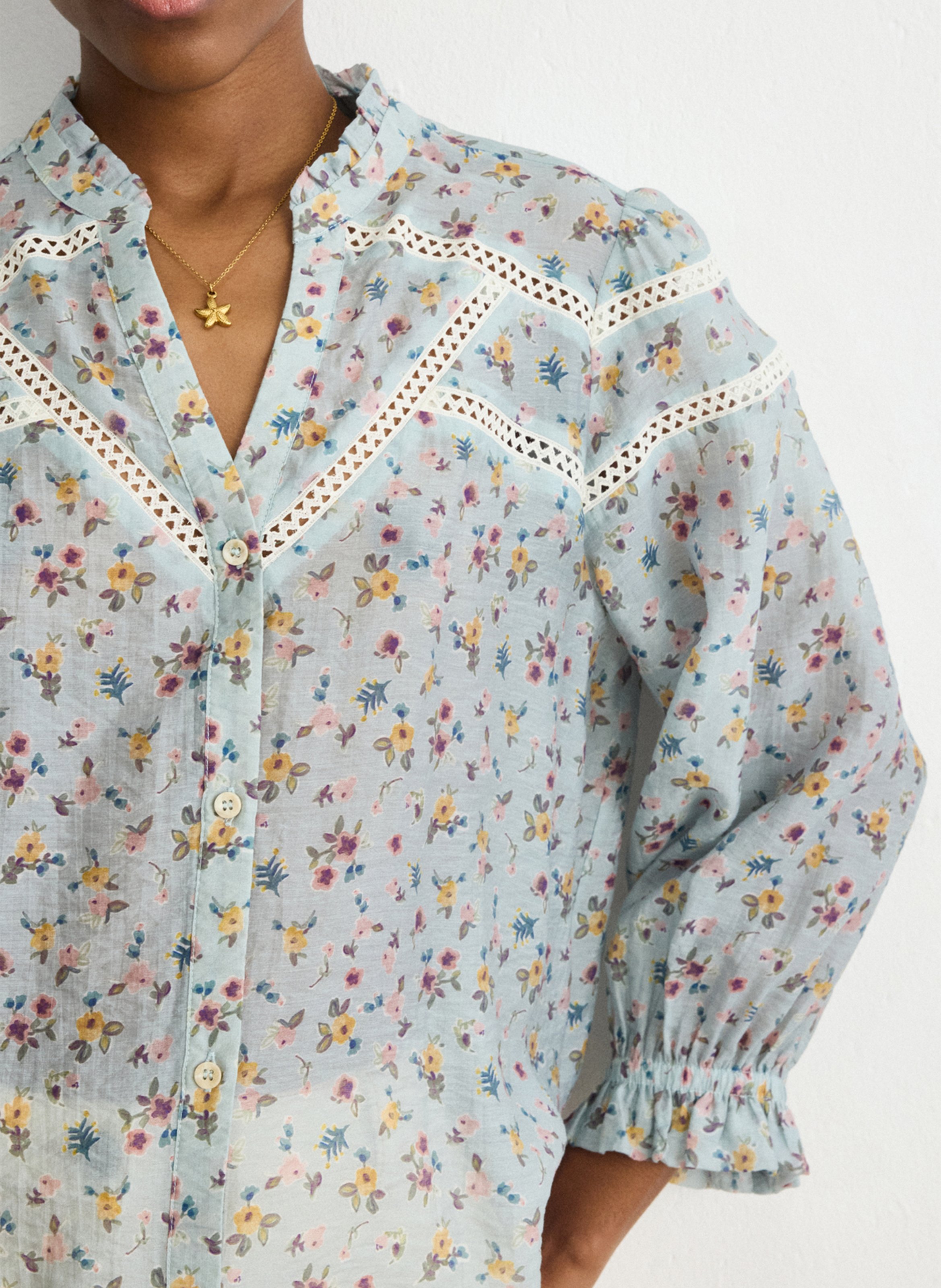 Rechte top met tuniekhals en print PABLO Blauw