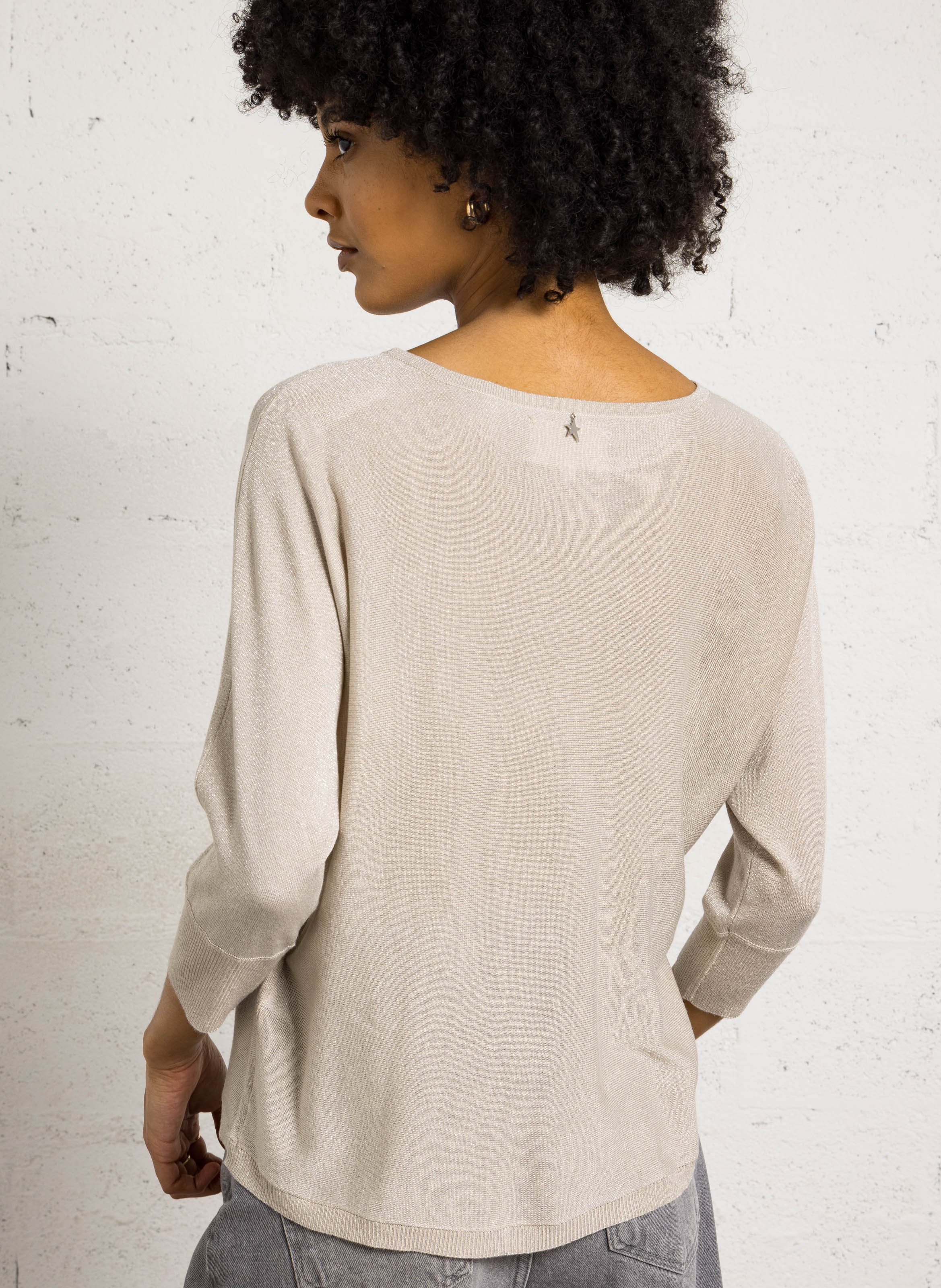 Thin sparkly sweater with 3/4 sleeves. SUD EXPRESS Beige
