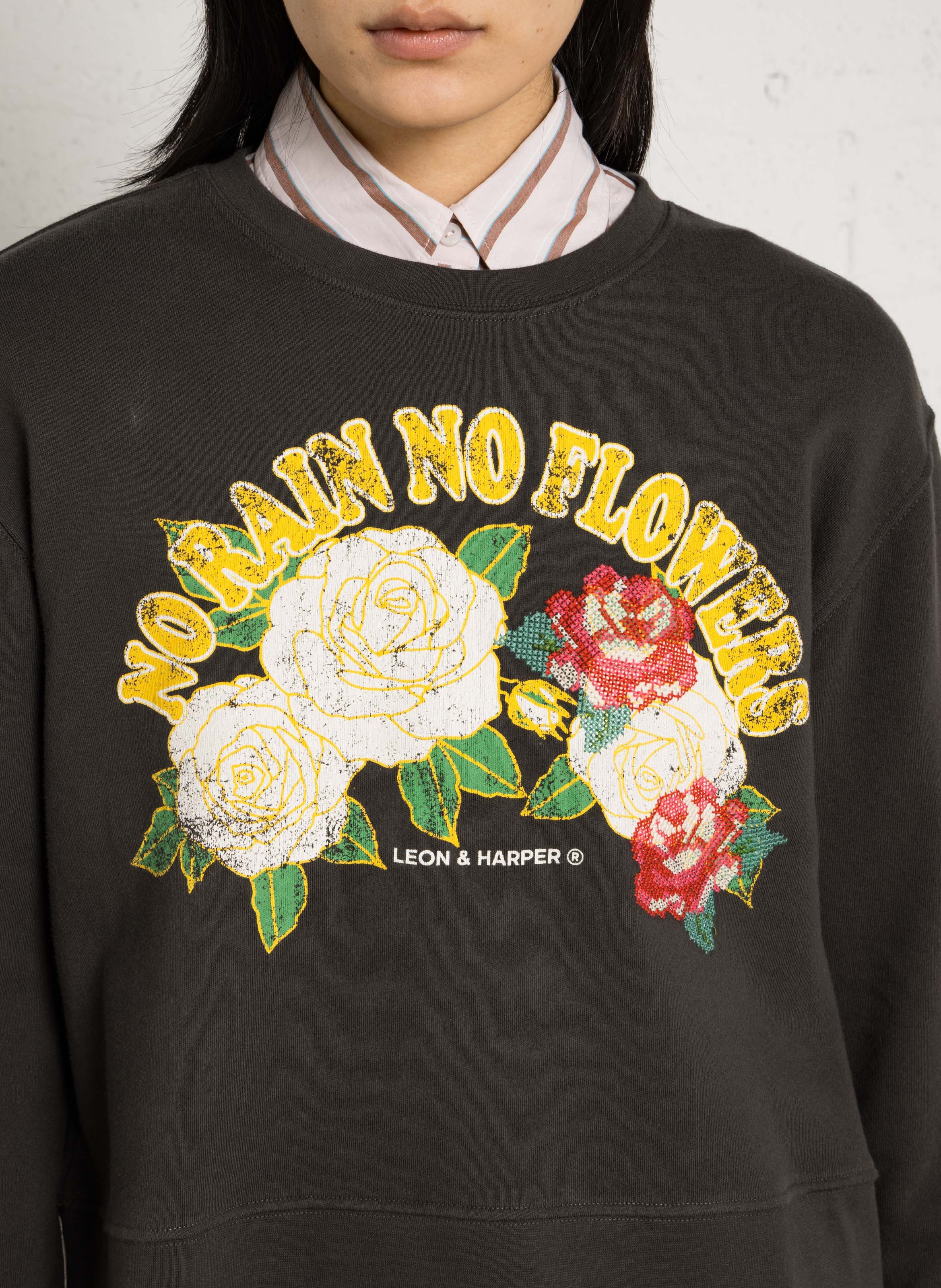 Sweat oversize col rond en coton bio LEON & HARPER Gris